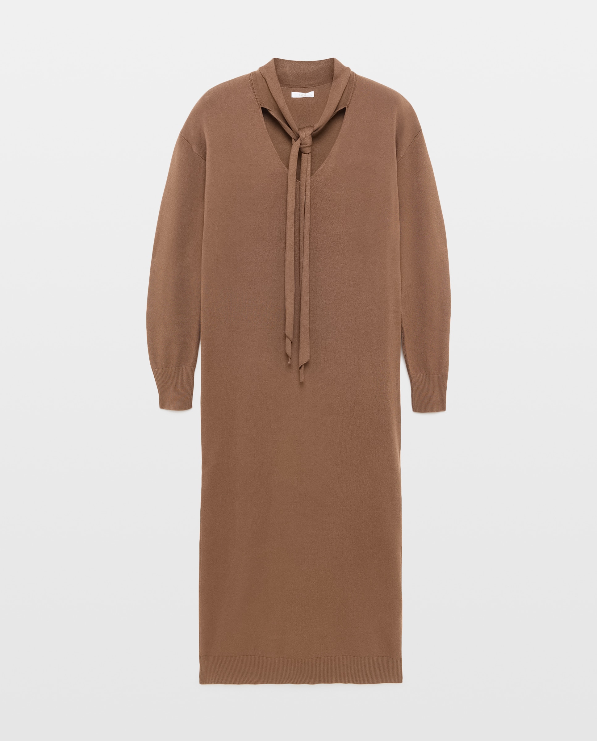 Vestido de punto de mujer con fular Marrón-4