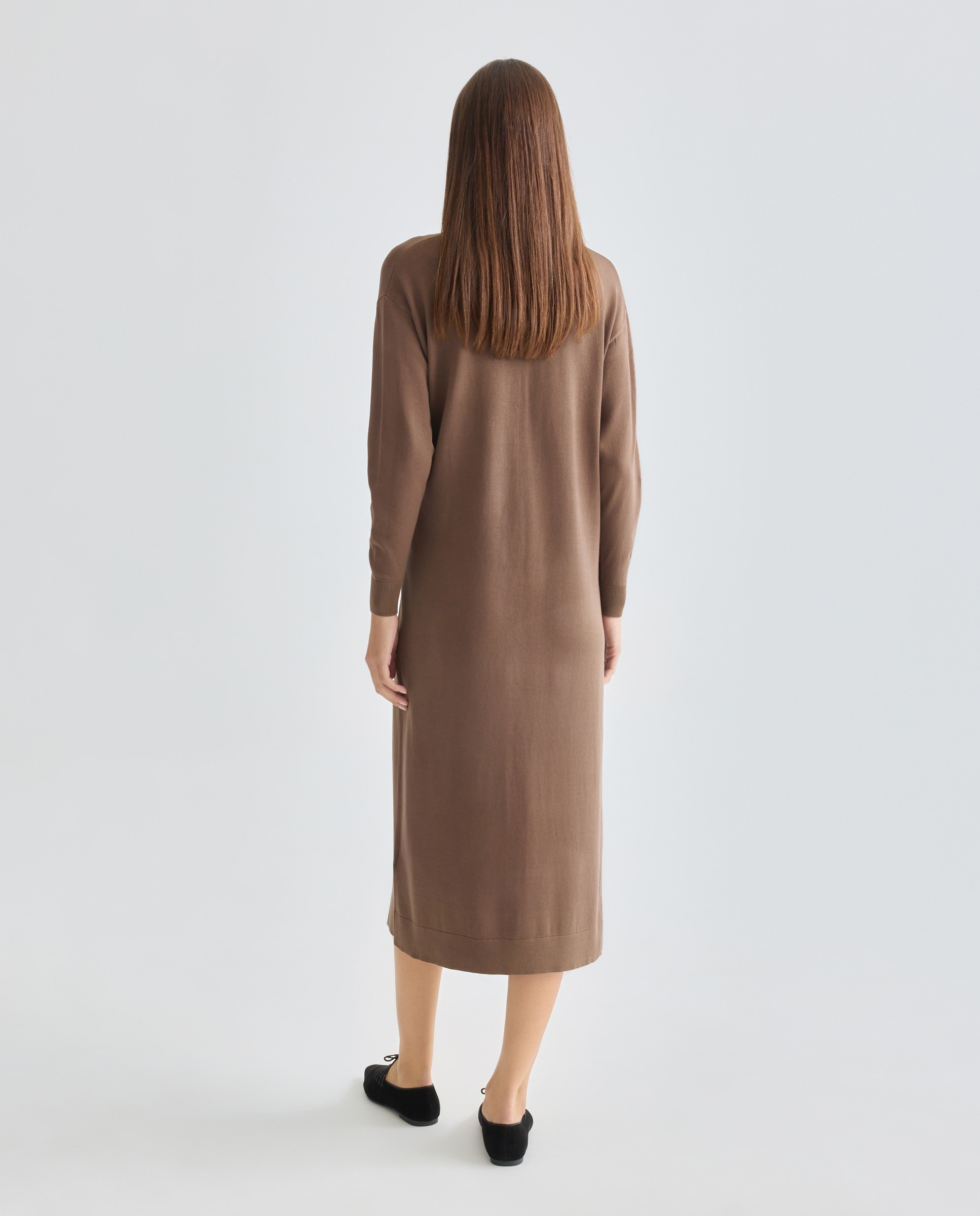 Vestido de punto de mujer abotonado drapeado Marrón-2
