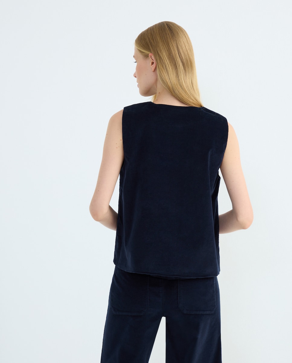 Chaleco de mujer de pana lisa combinado Azul marino-2
