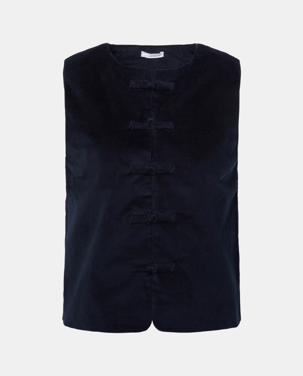 Chaleco de mujer de pana lisa combinado Azul marino-4