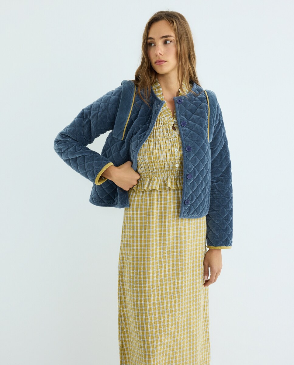 Chaqueta de mujer de pana lisa combinada Azul oscuro-1