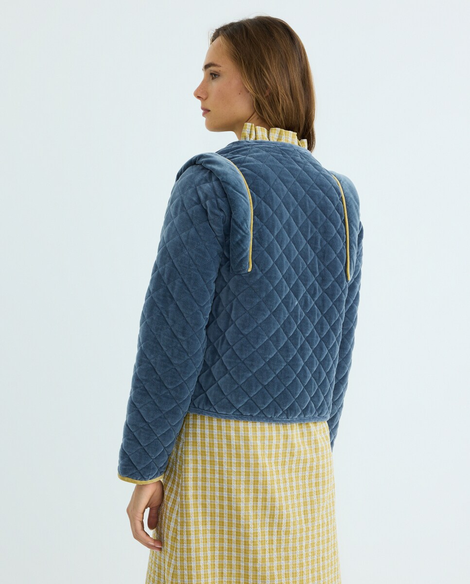 Chaqueta de mujer de pana lisa combinada Azul oscuro-4