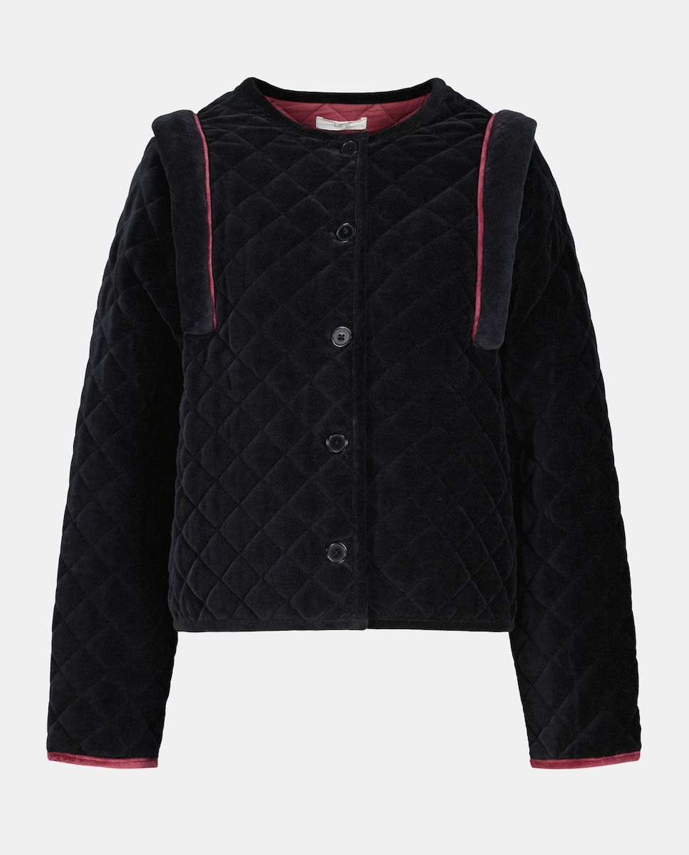 Chaqueta de mujer de pana lisa combinada Negro-4