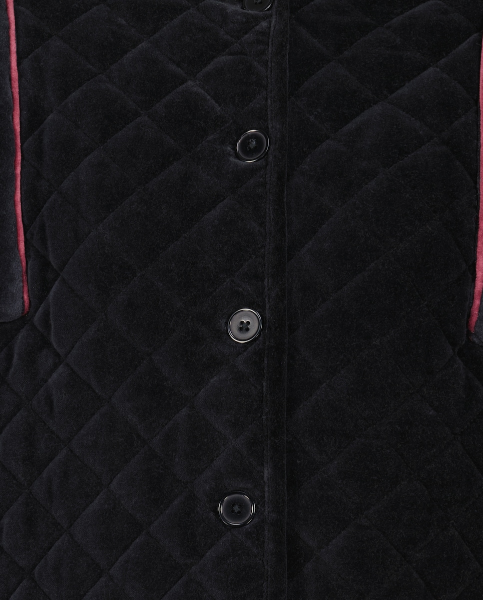 Chaqueta de mujer de pana lisa combinada Negro-5