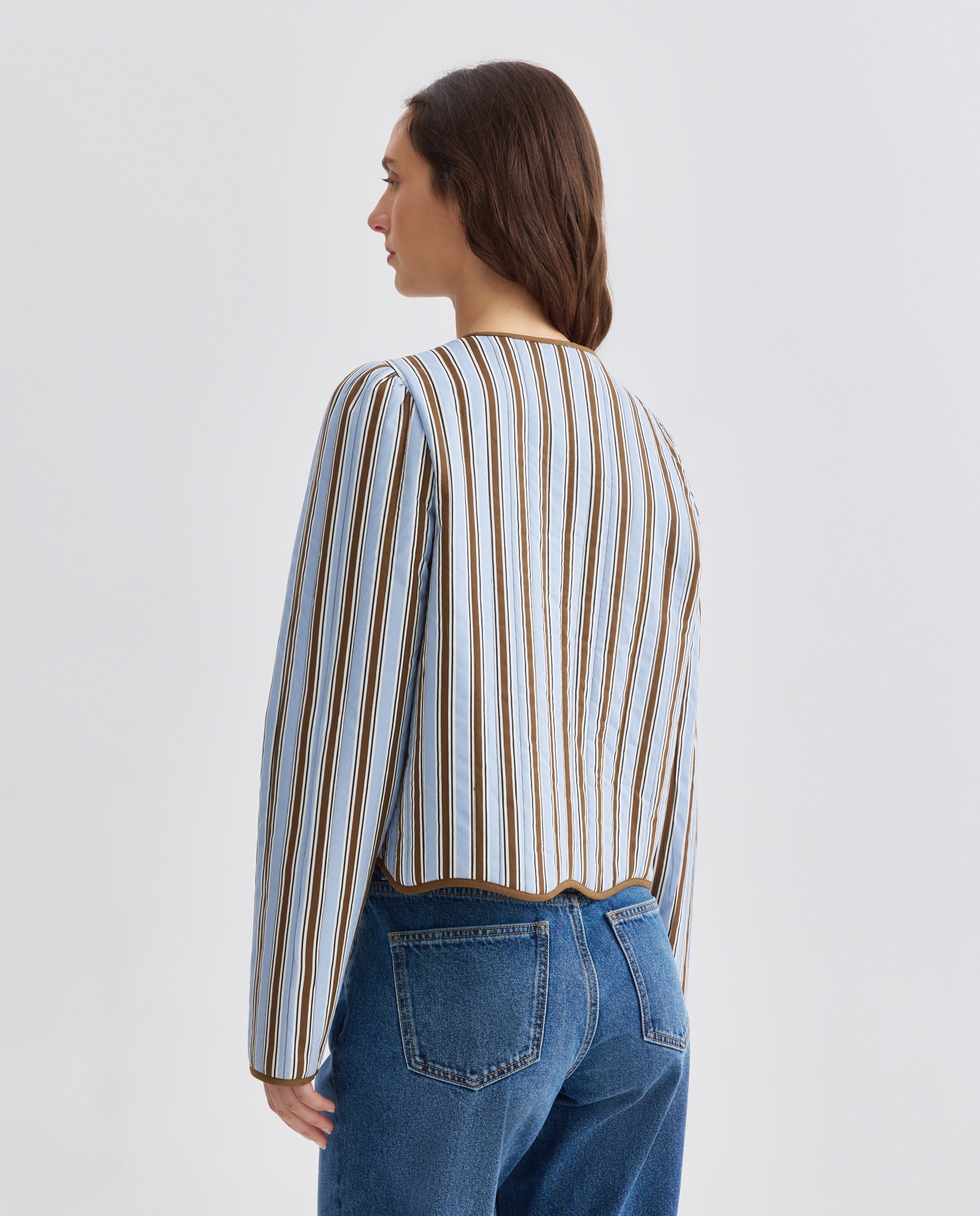 Chaqueta guateada de mujer de rayas total look Azul-3