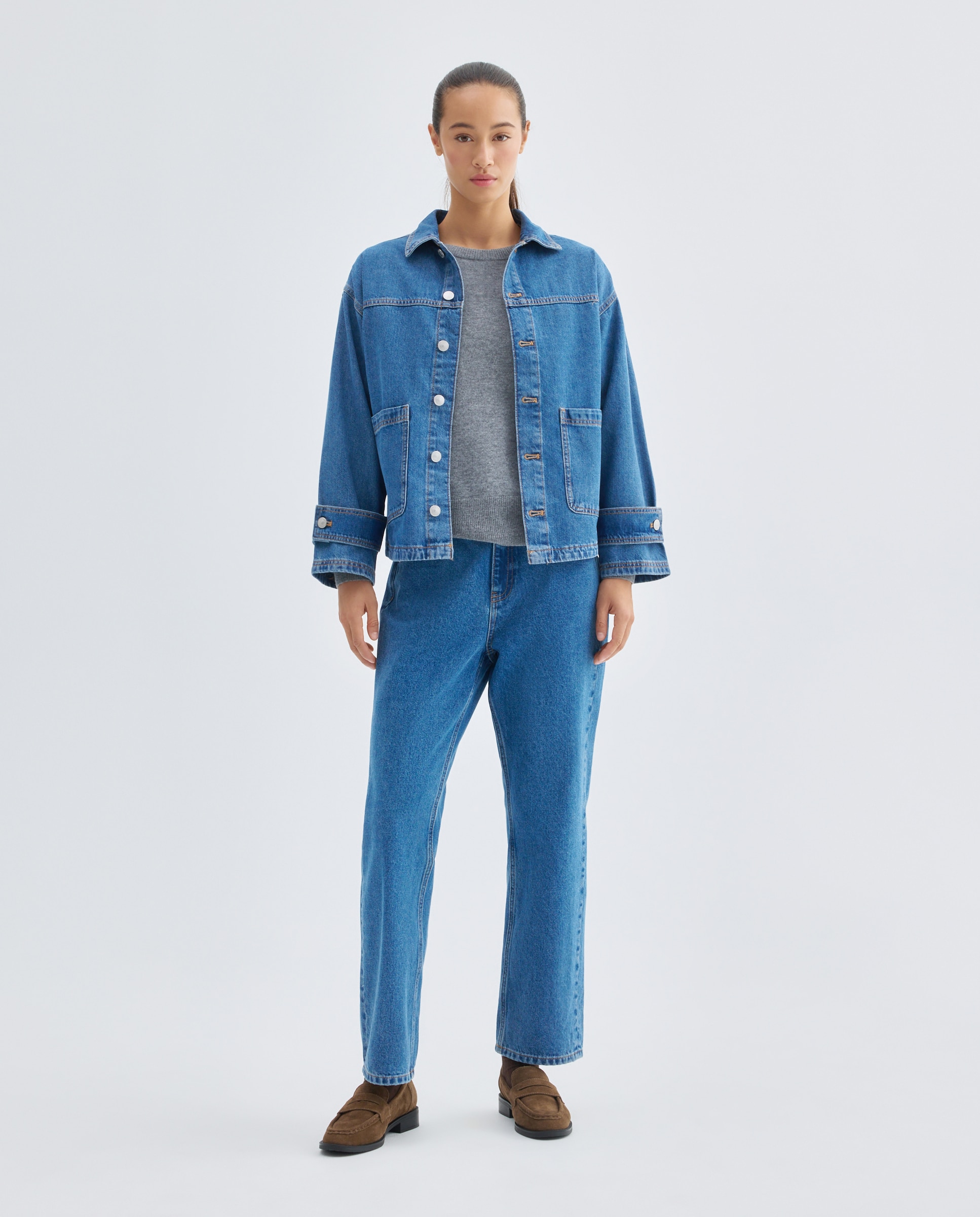 Chaqueta de mujer vaquera total look Azul pálido-2