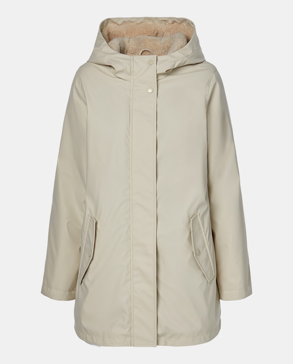 Chubasquero de mujer engomado con capucha Visón claro-4