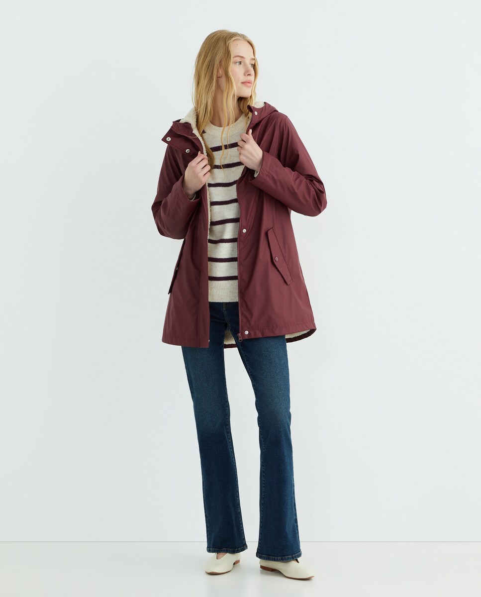 Chubasquero de mujer engomado con capucha 230 Rosa oscuro-3