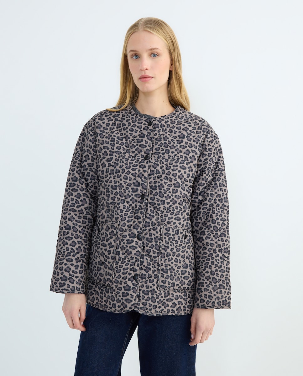 Parka corta de mujer acolchada animal print Multicolor-1