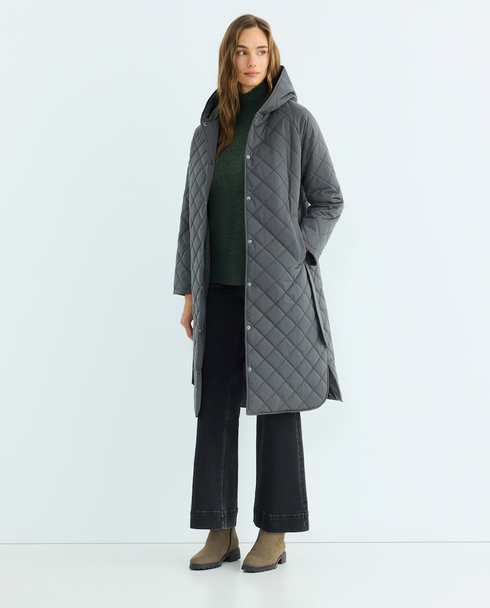 Parka de mujer acolchada con cinturón Plomo-2