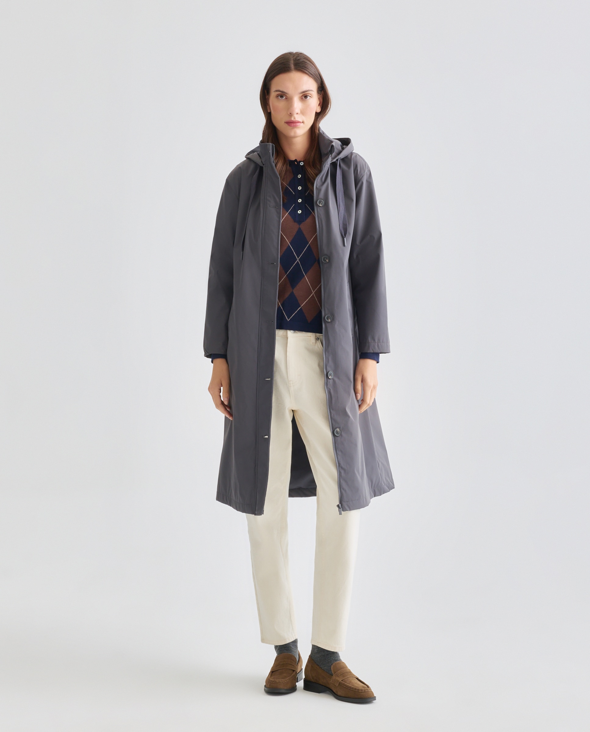 Parka nautica ligera de mujer con capucha 830 Antracita-2