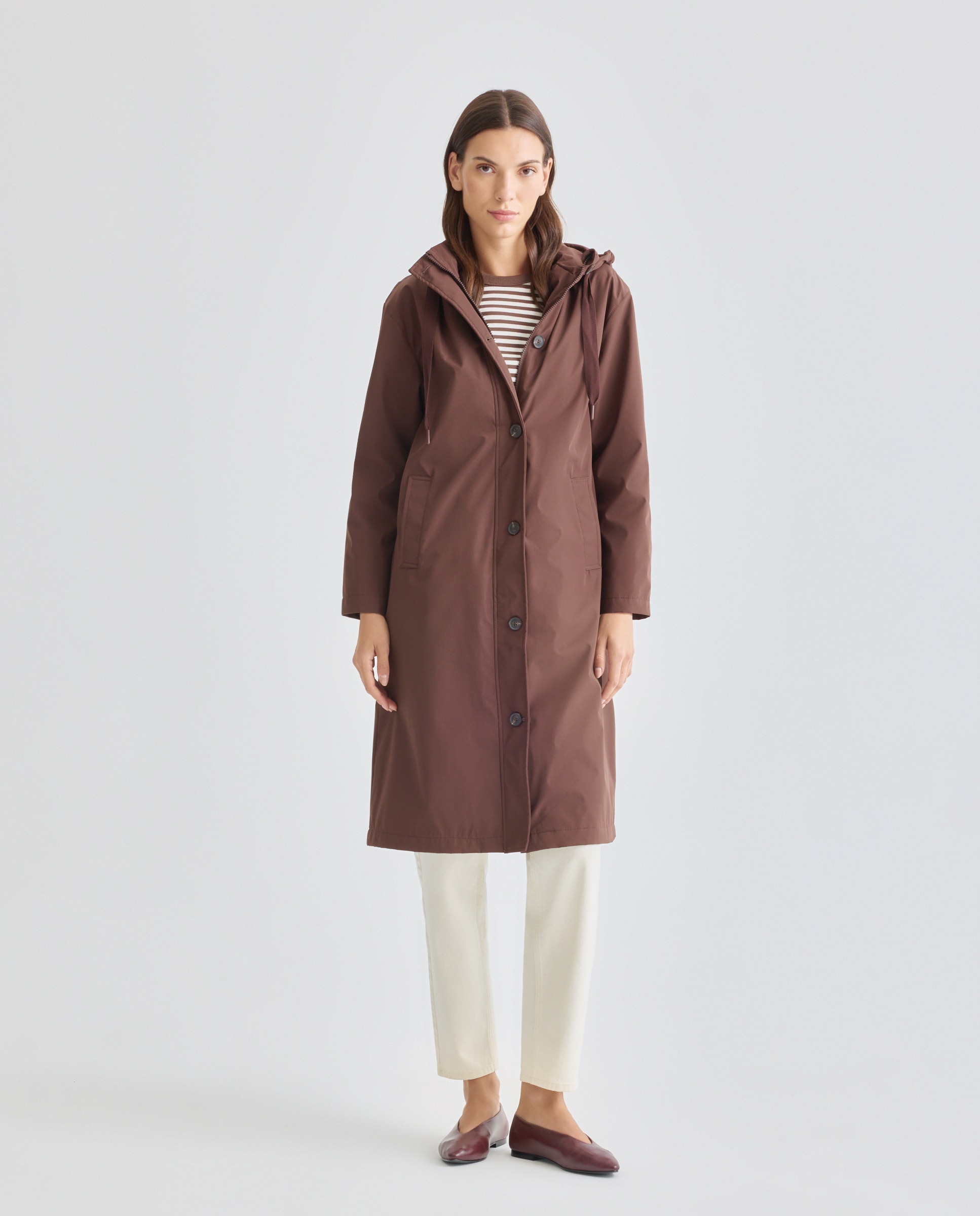 Parka nautica ligera de mujer con capucha Marrón-2