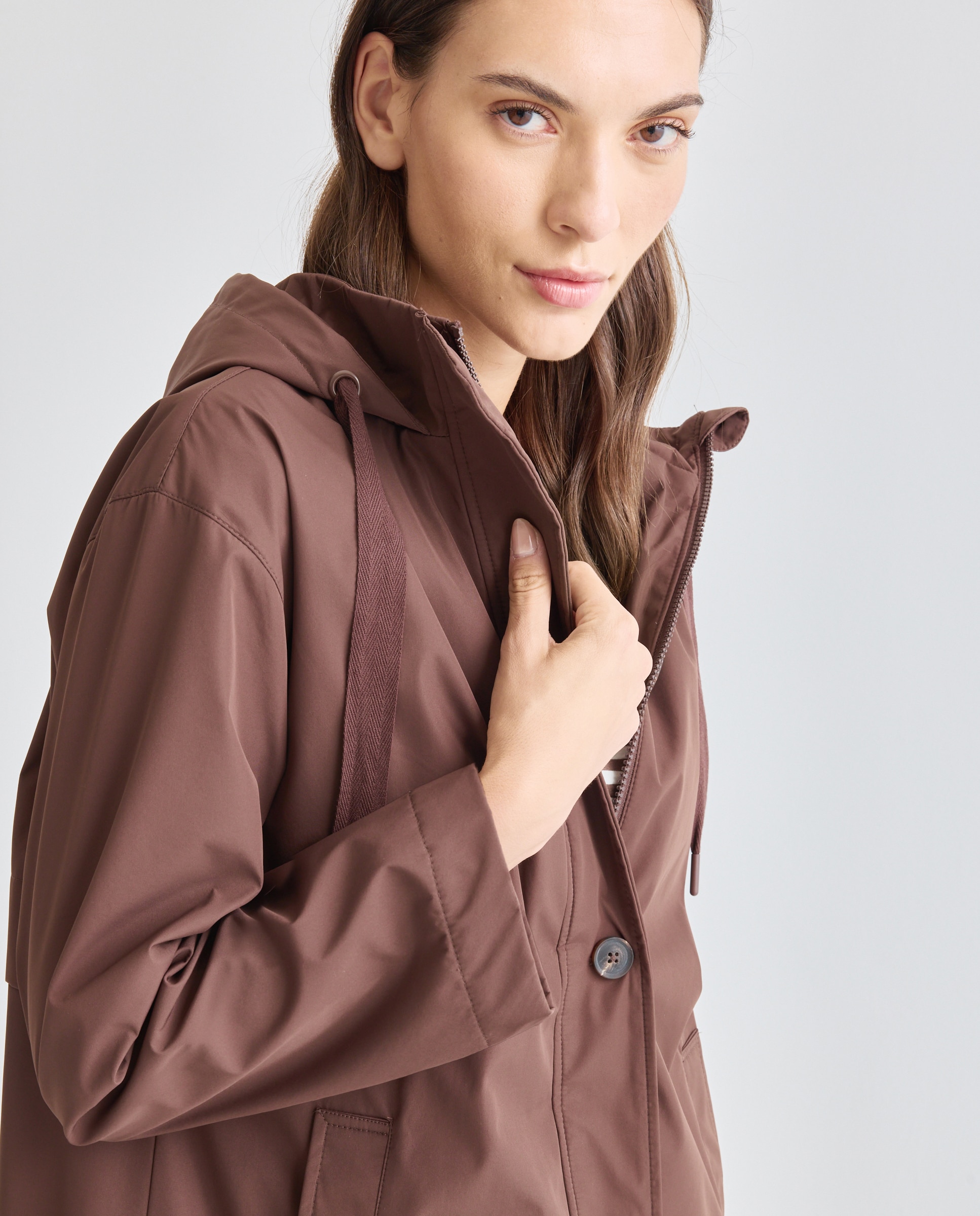 Parka nautica ligera de mujer con capucha Marrón-4