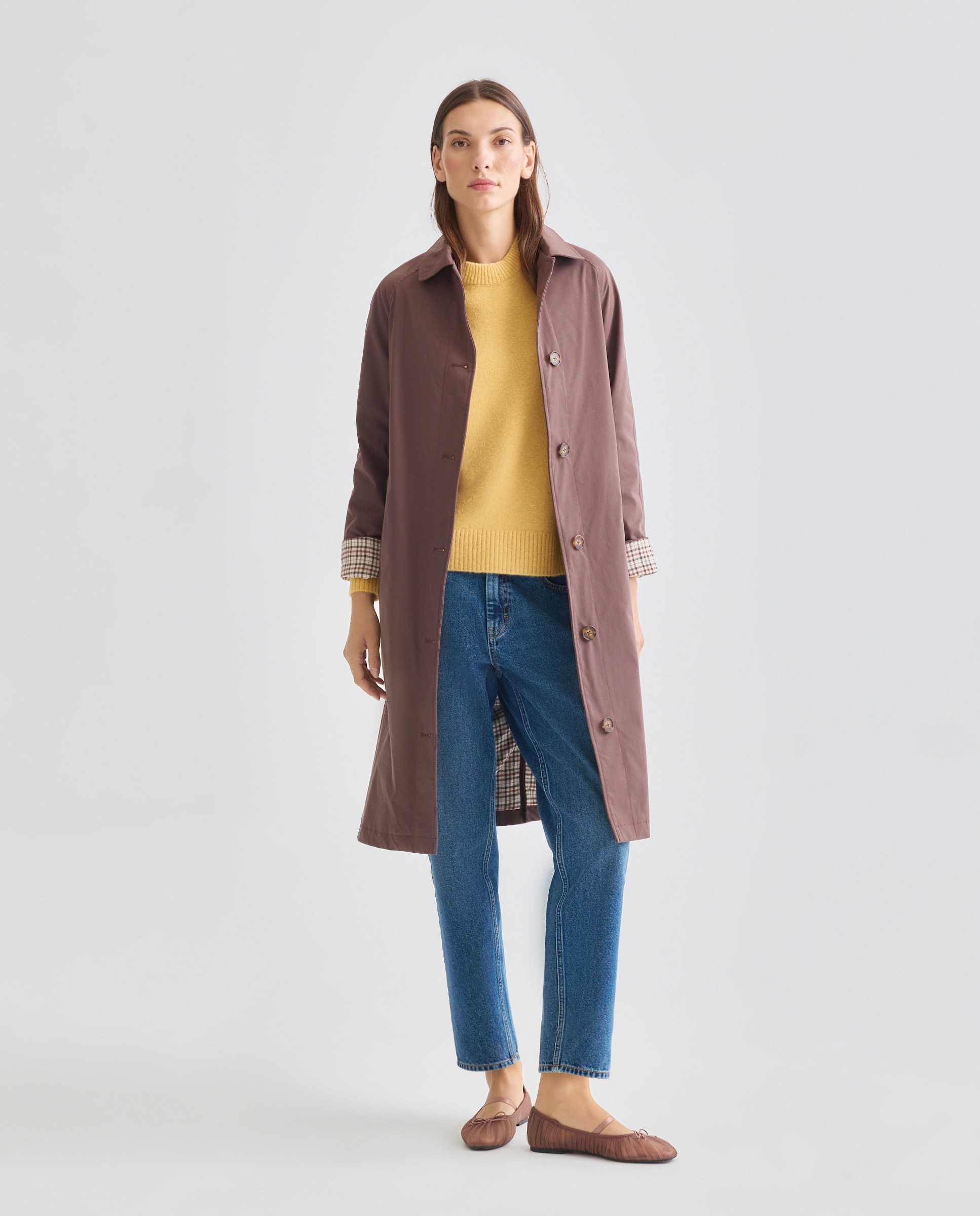 Gabardina larga de mujer Marrón-2