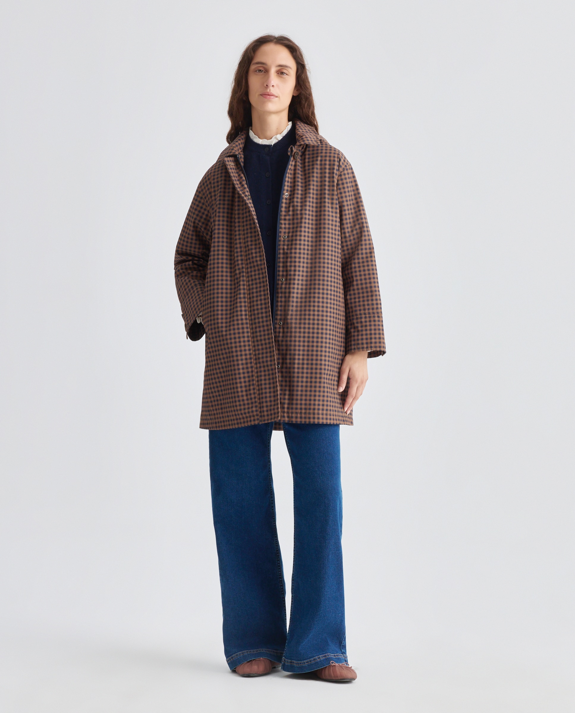 Parka náutica de mujer acolchada con capucha cuadros Marrón-2