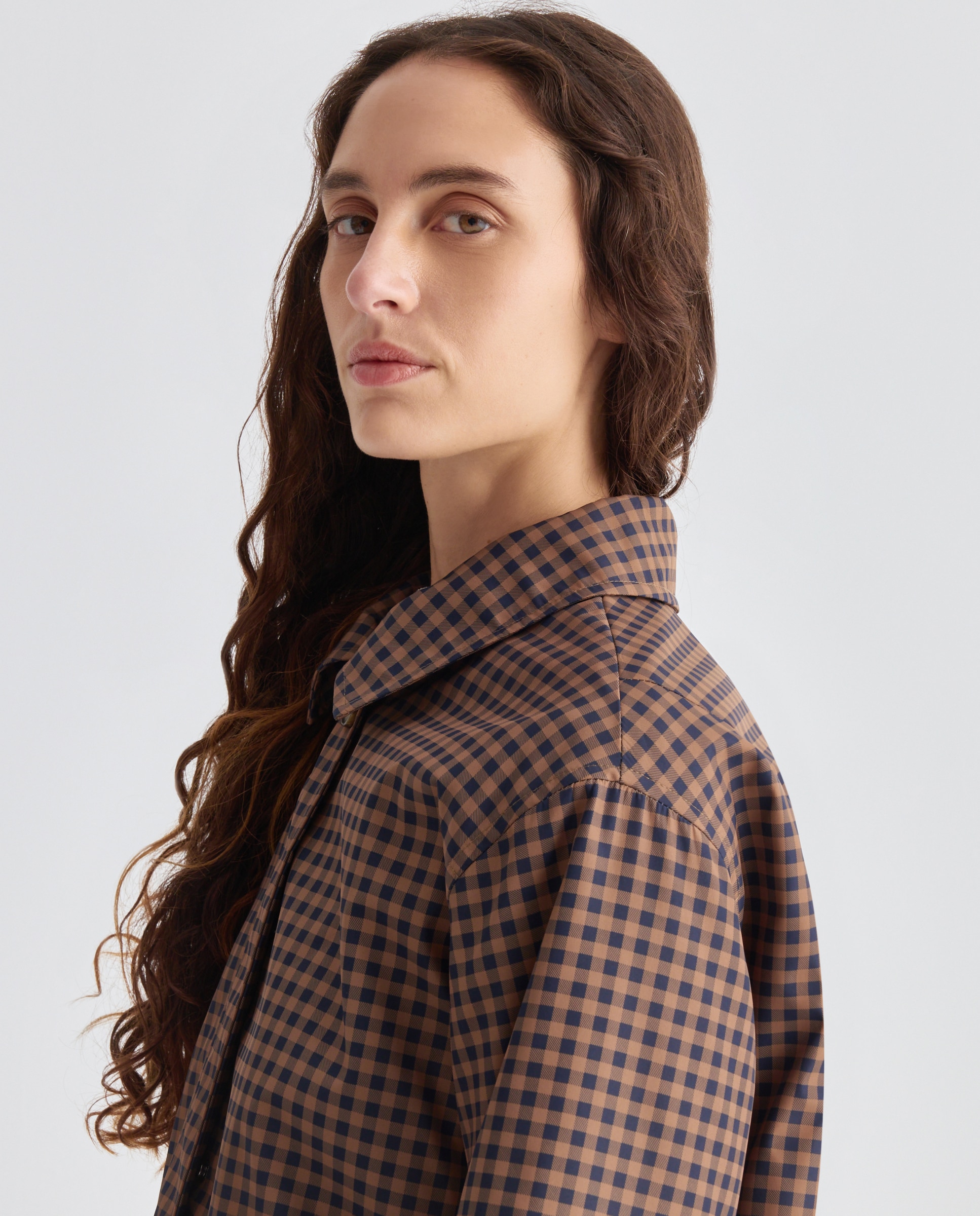 Parka náutica de mujer acolchada con capucha cuadros Marrón-3