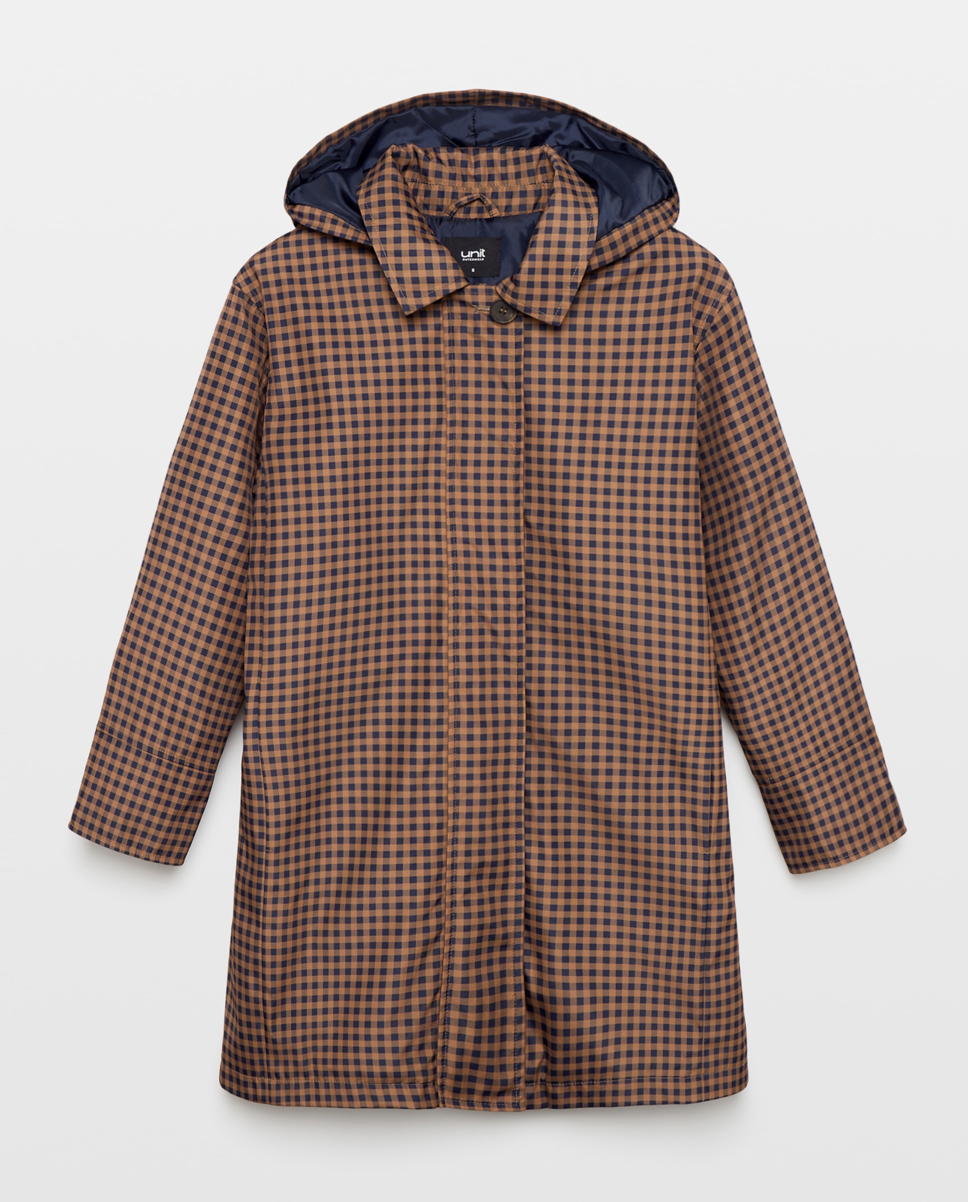 Parka náutica de mujer acolchada con capucha cuadros Marrón-4