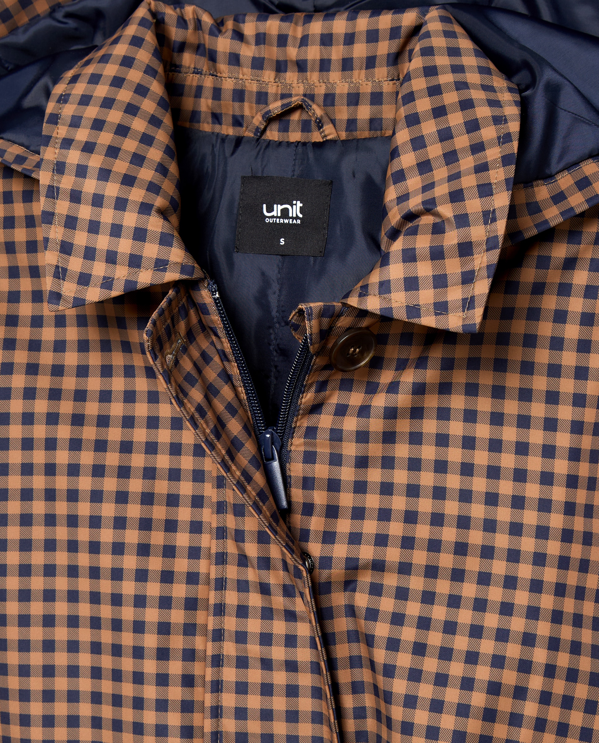 Parka náutica de mujer acolchada con capucha cuadros Marrón-5