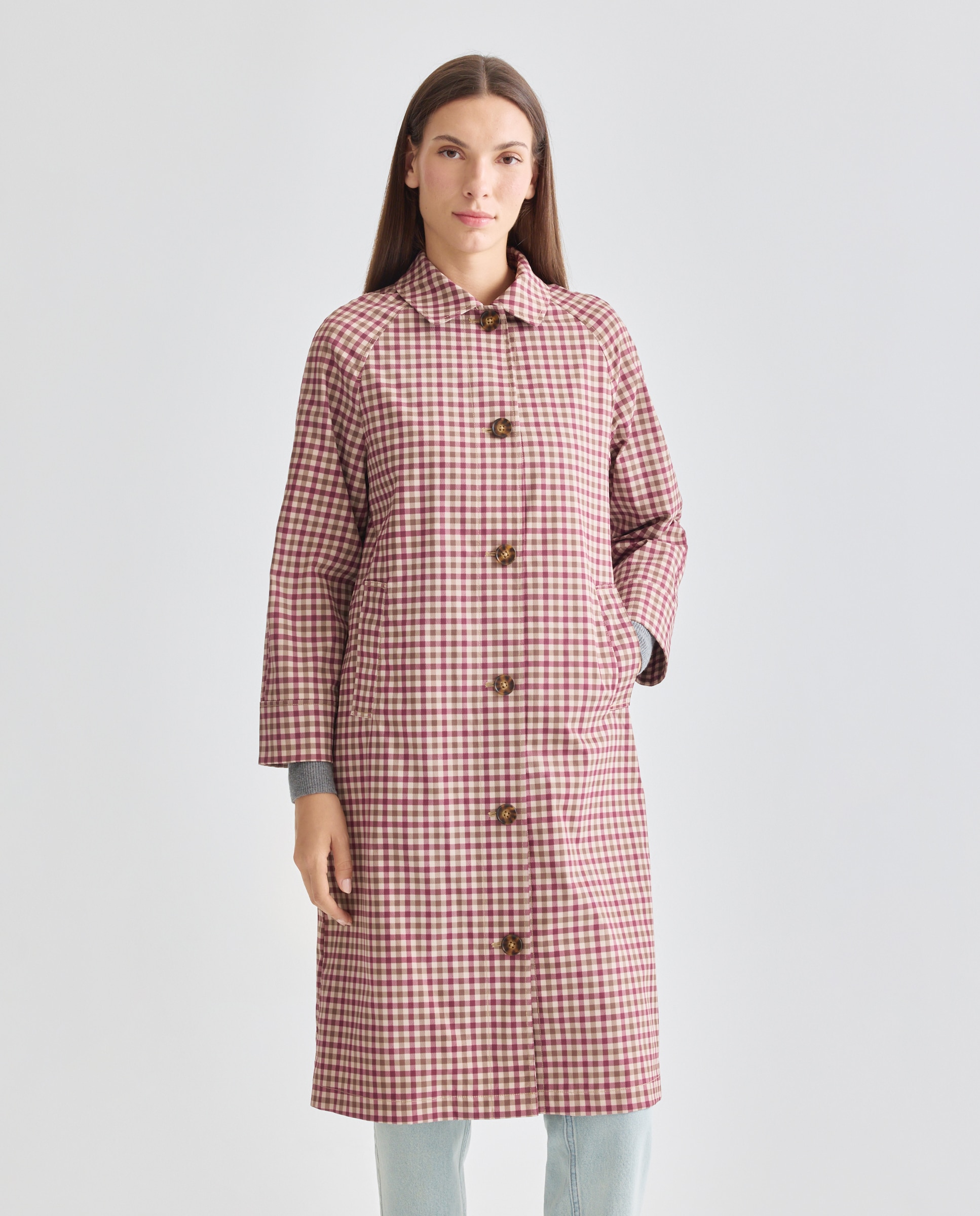 Gabardina larga de mujer de cuadros Multicolor-1
