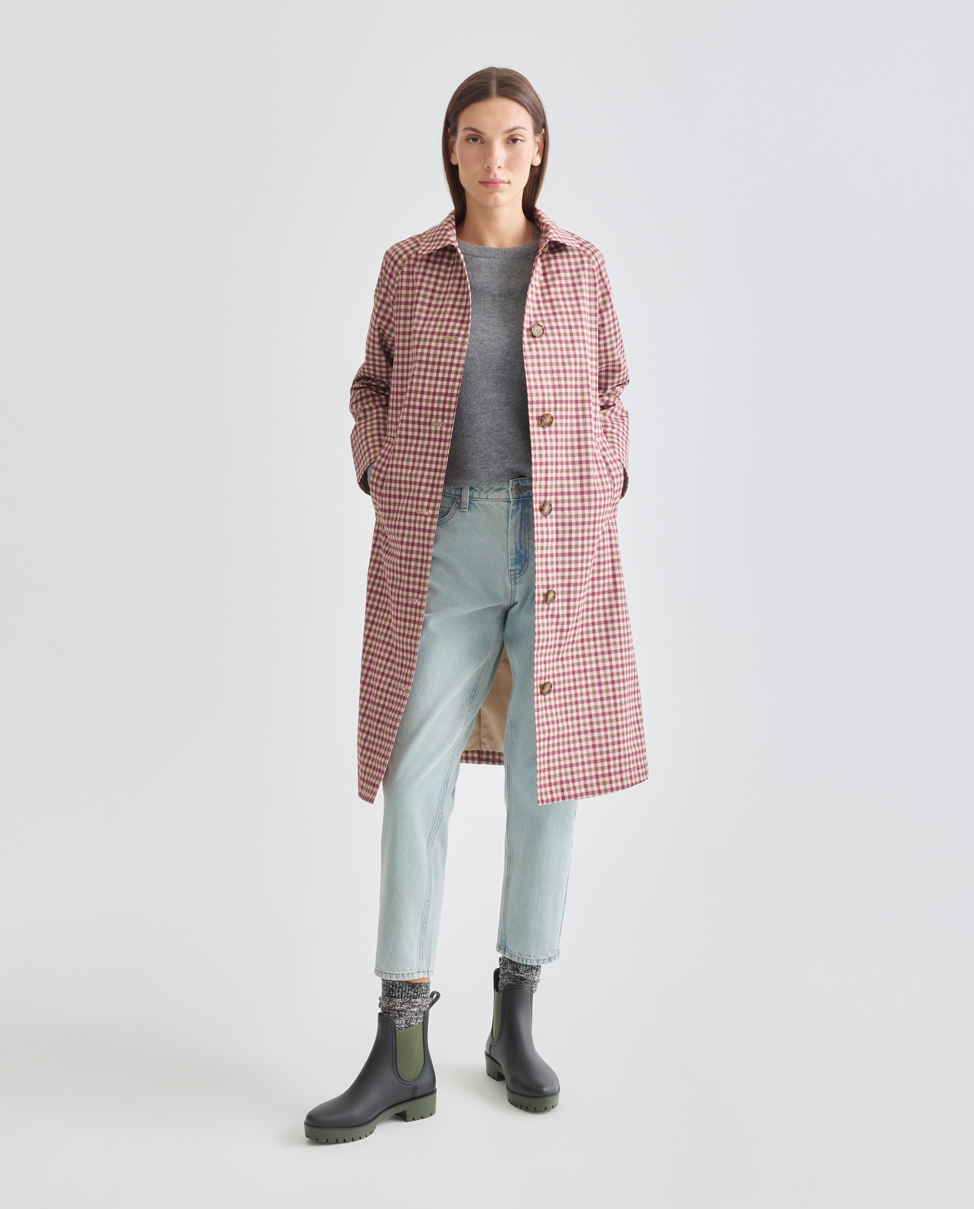 Gabardina larga de mujer de cuadros Multicolor-2