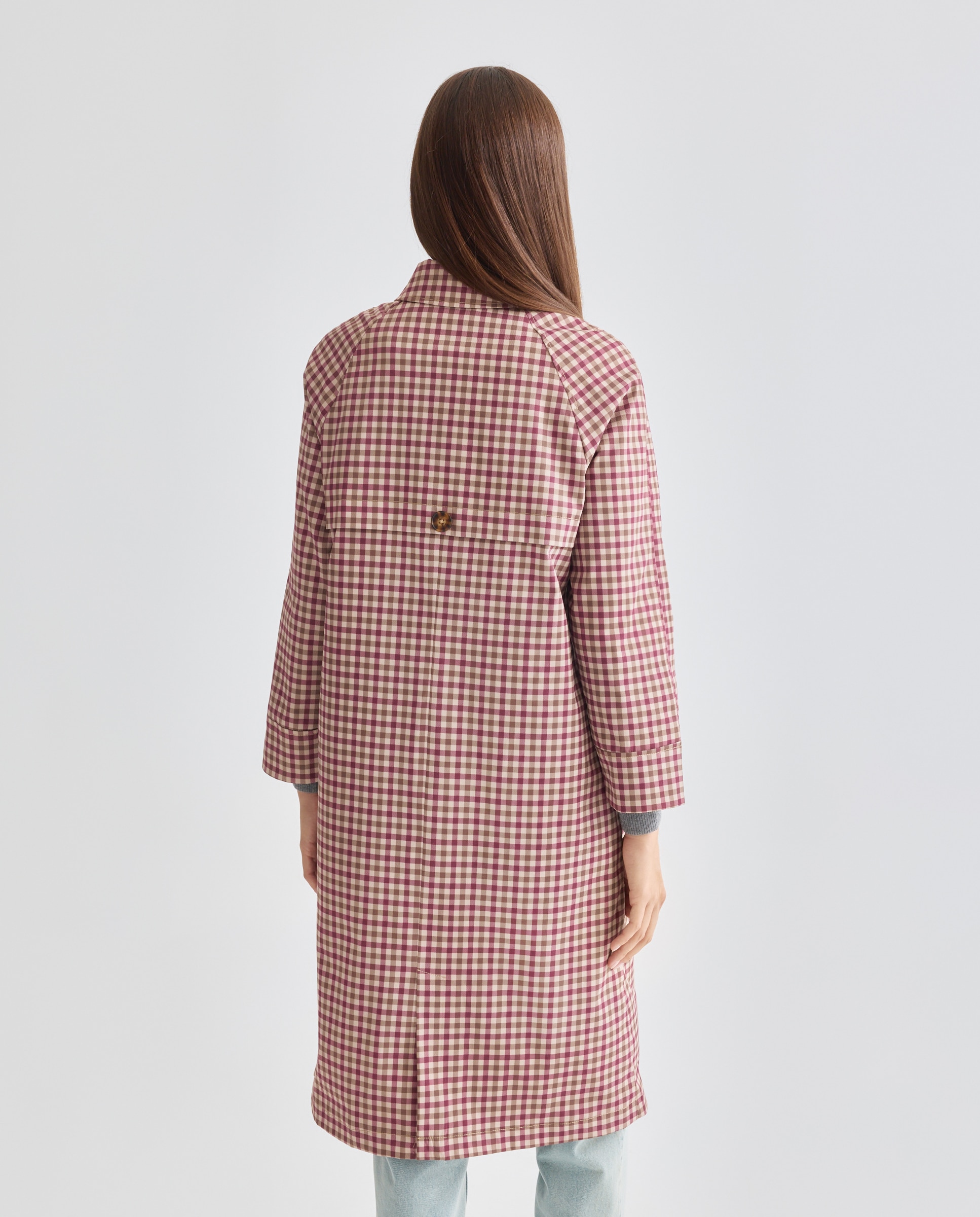 Gabardina larga de mujer de cuadros Multicolor-3