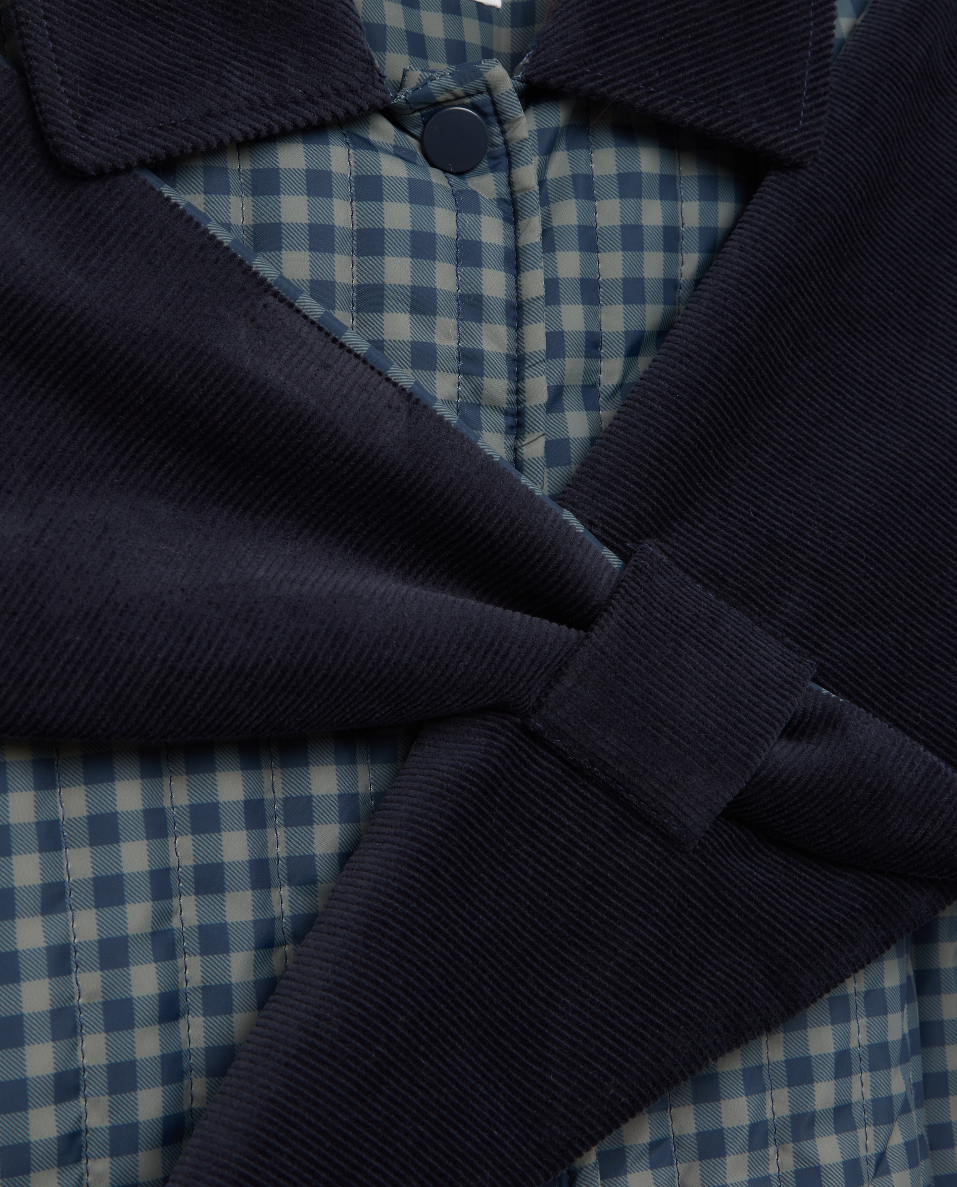 Chaqueta de mujer acolchado vertical de cuadros con pañoleta Azul-6