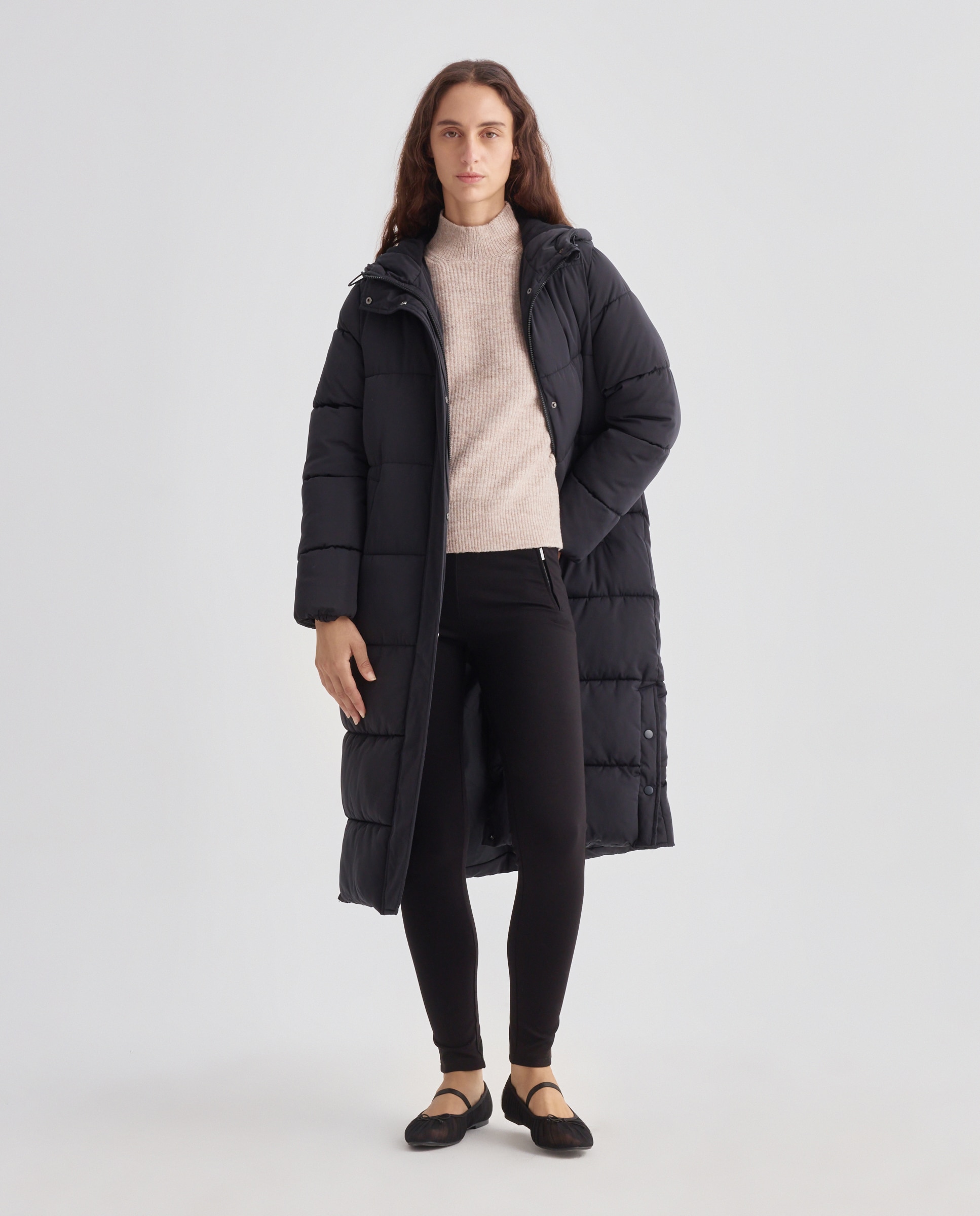 Parka de mujer acolchada con forro polar Negro-2