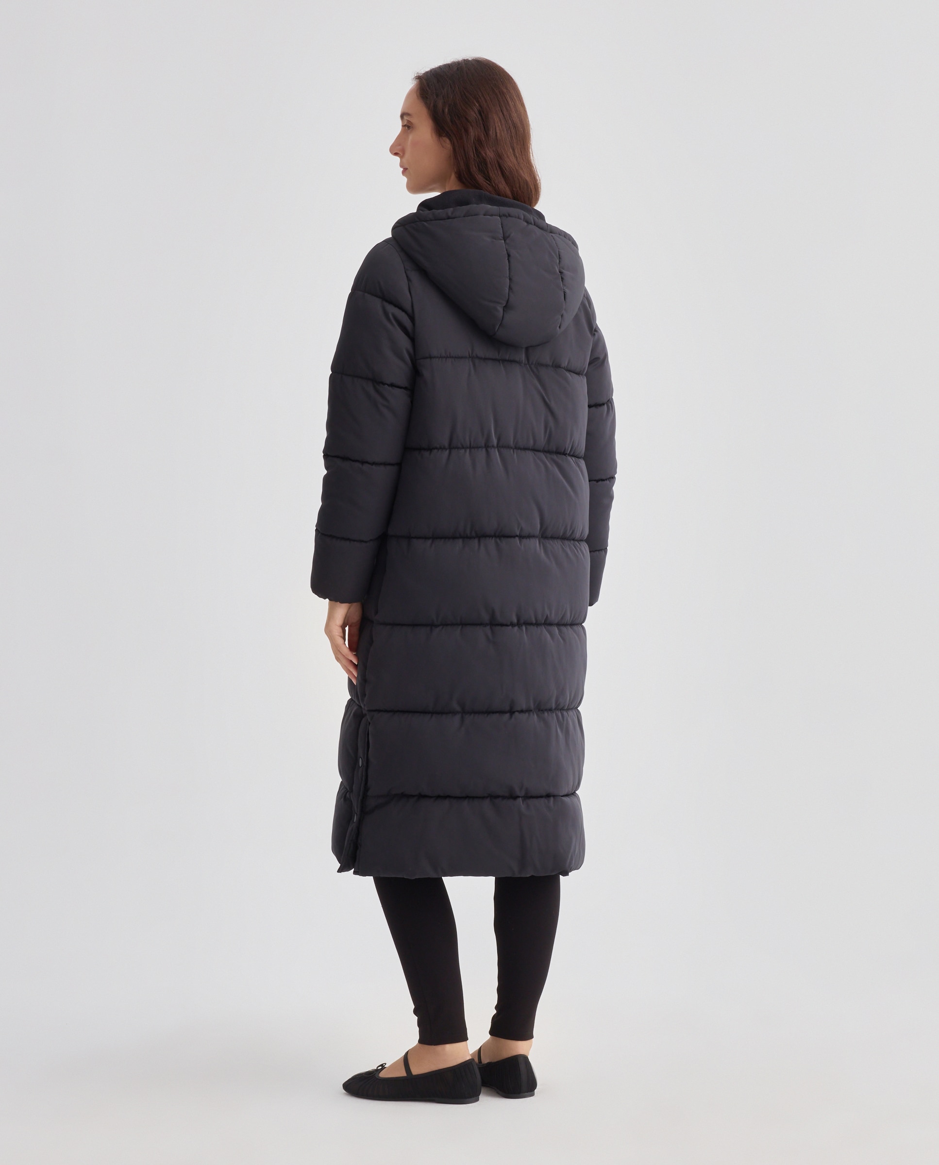Parka de mujer acolchada con forro polar Negro-3