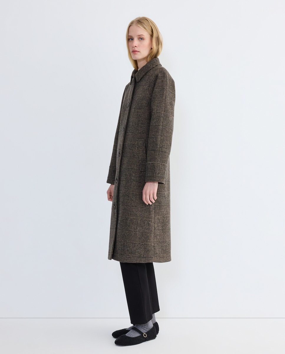 Abrigo de paño de mujer con puño abotonado Marrón-1