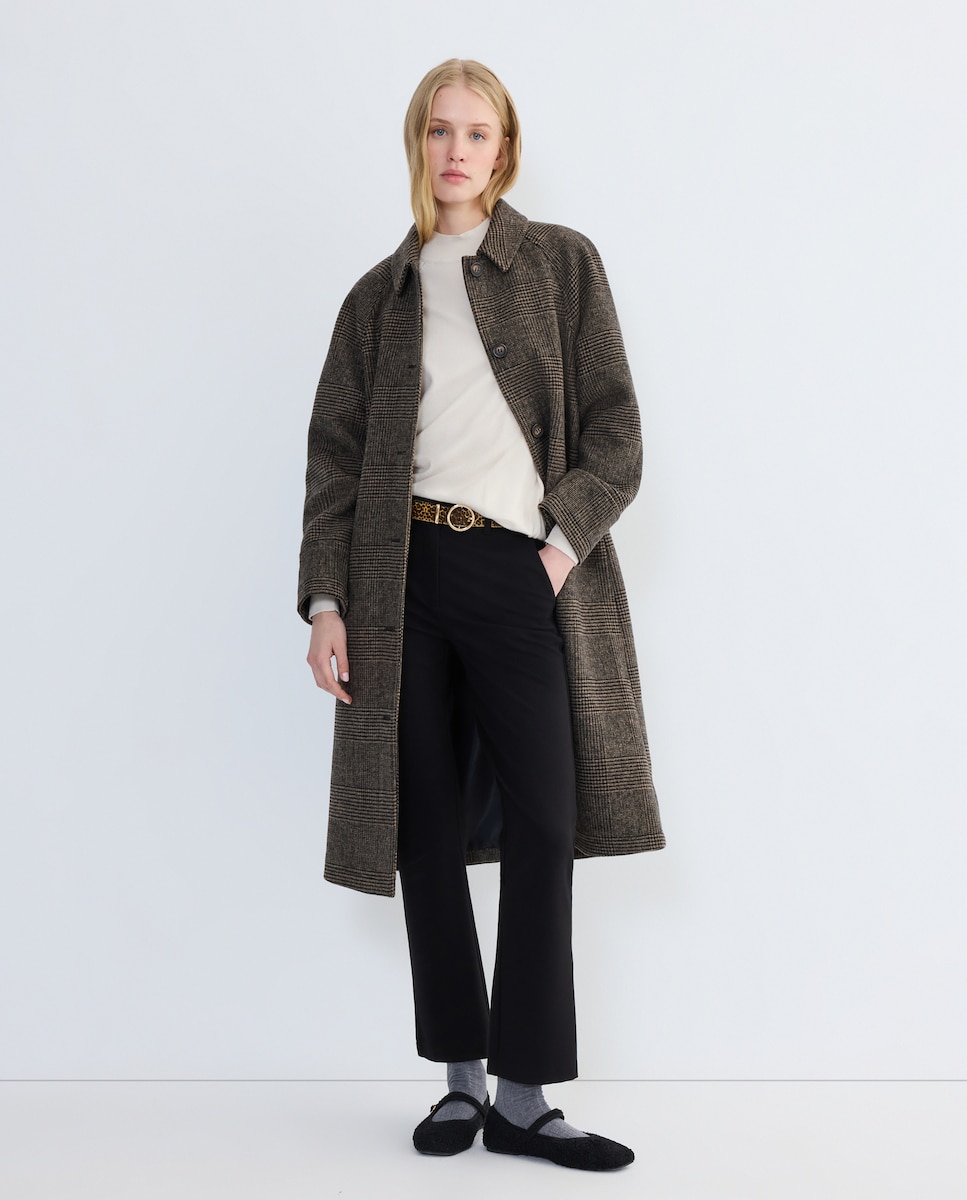 Abrigo de paño de mujer con puño abotonado Marrón-2