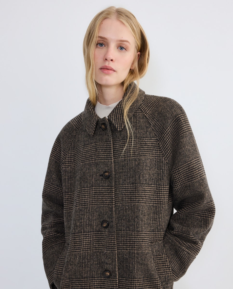 Abrigo de paño de mujer con puño abotonado Marrón-3