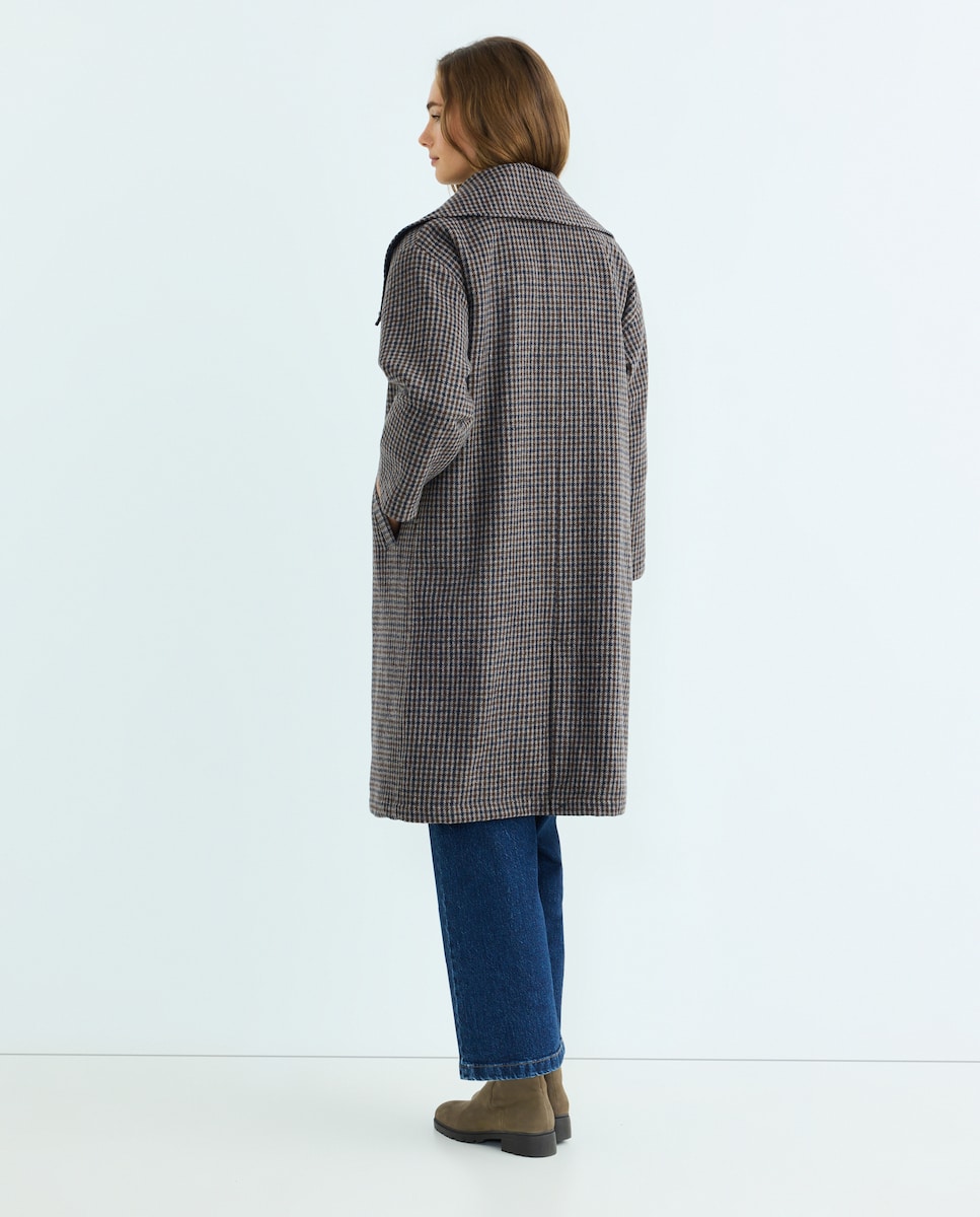 Abrigo de paño de mujer con cuello tipo capa Azul-3