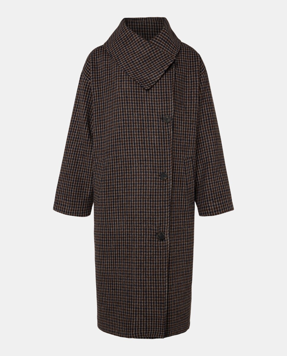 Abrigo de paño de mujer con cuello tipo capa Azul-4