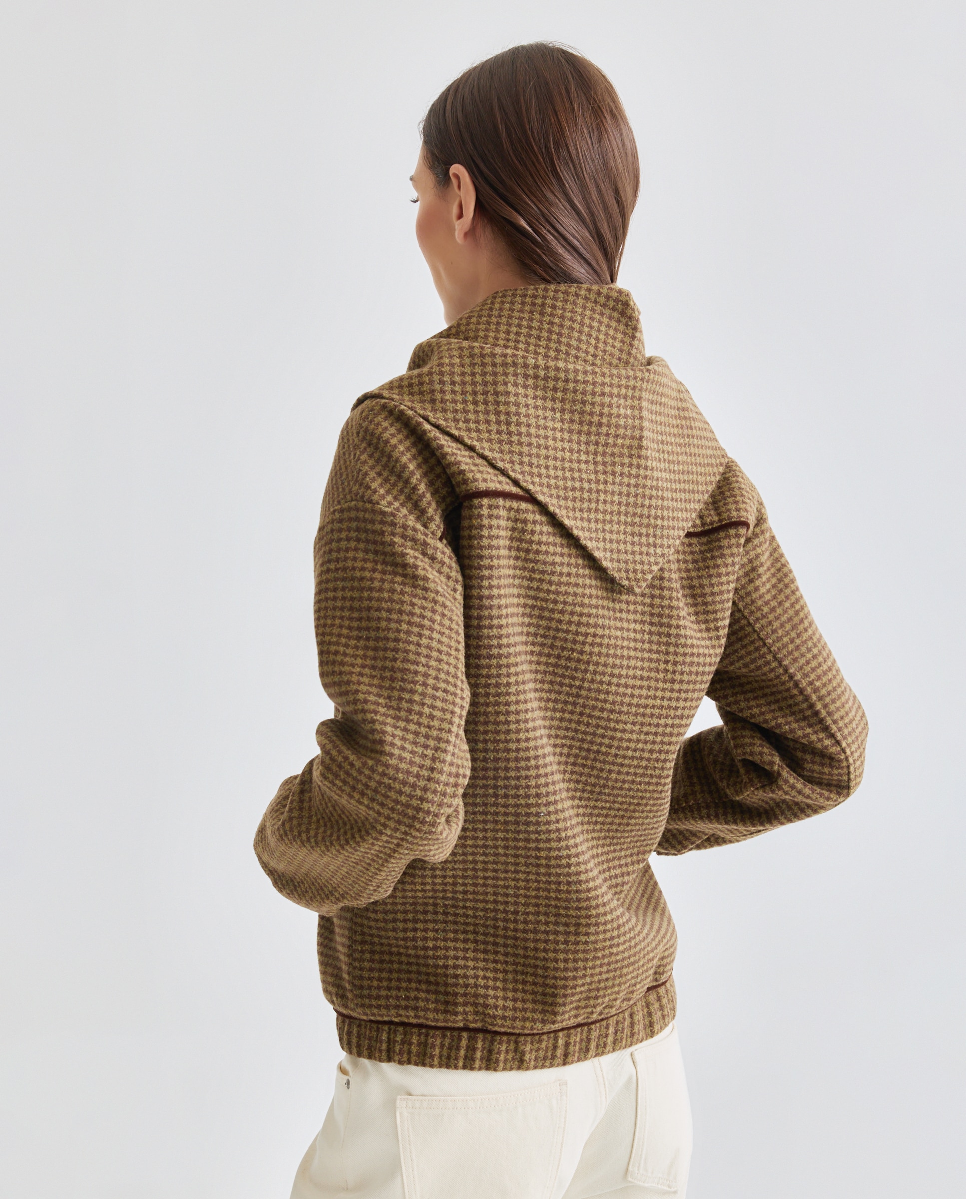Chaqueta de paño de mujer con pañoleta Marrón-3