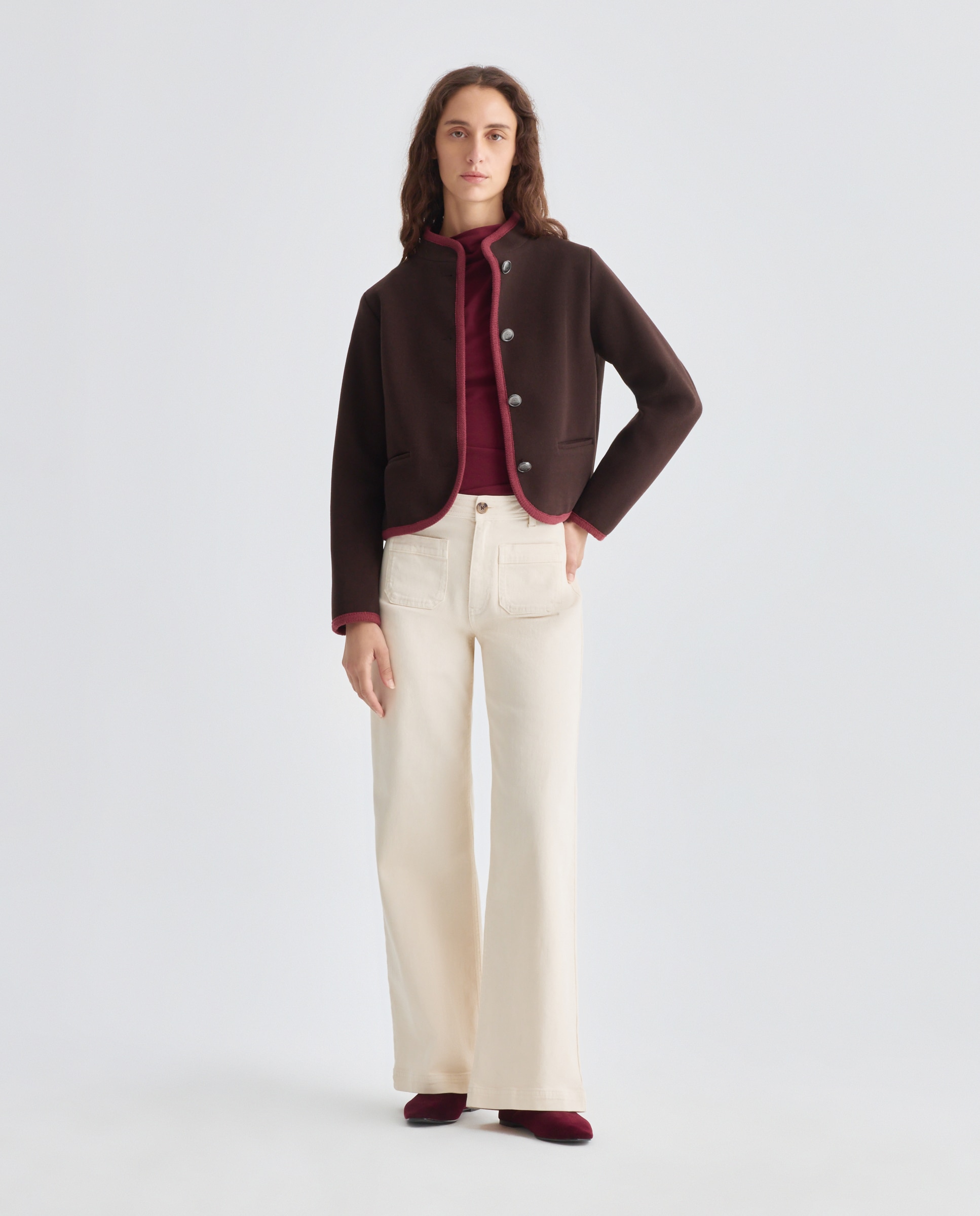 Chaqueta tipo austriaca de mujer ribete contraste Marrón-2