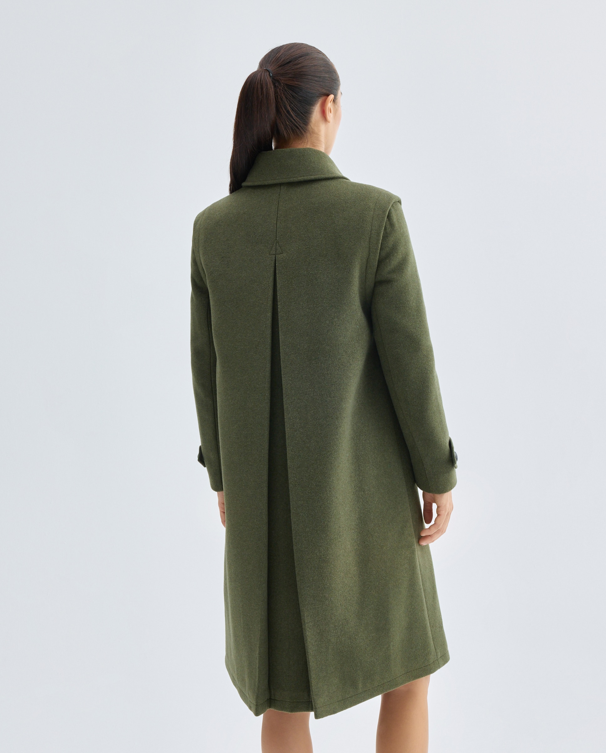 Abrigo de paño  mujer liso 530 Verde oscuro-3