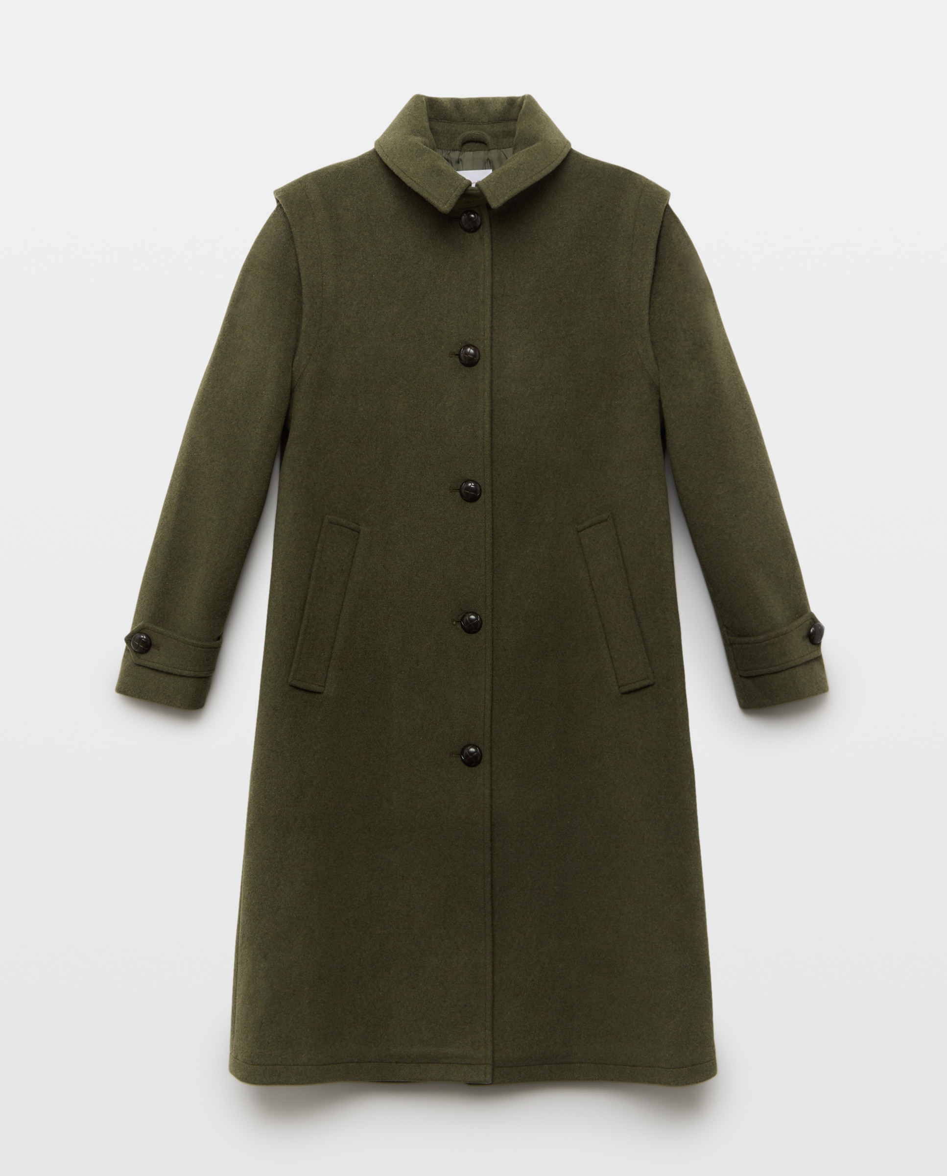 Abrigo de paño  mujer liso 530 Verde oscuro-4