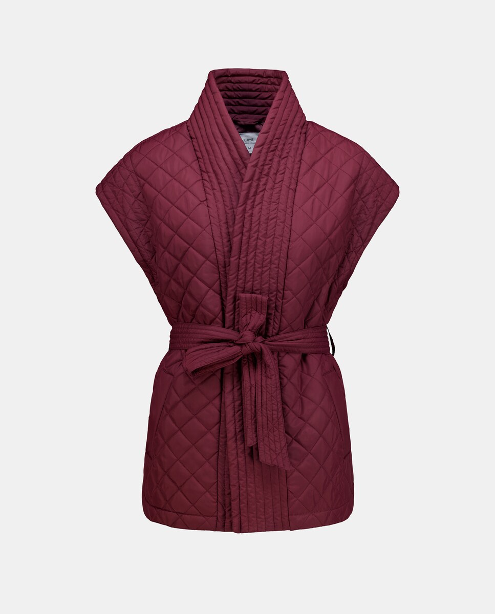 Chaleco de mujer acolchado rombos con cinturón Burdeos-4