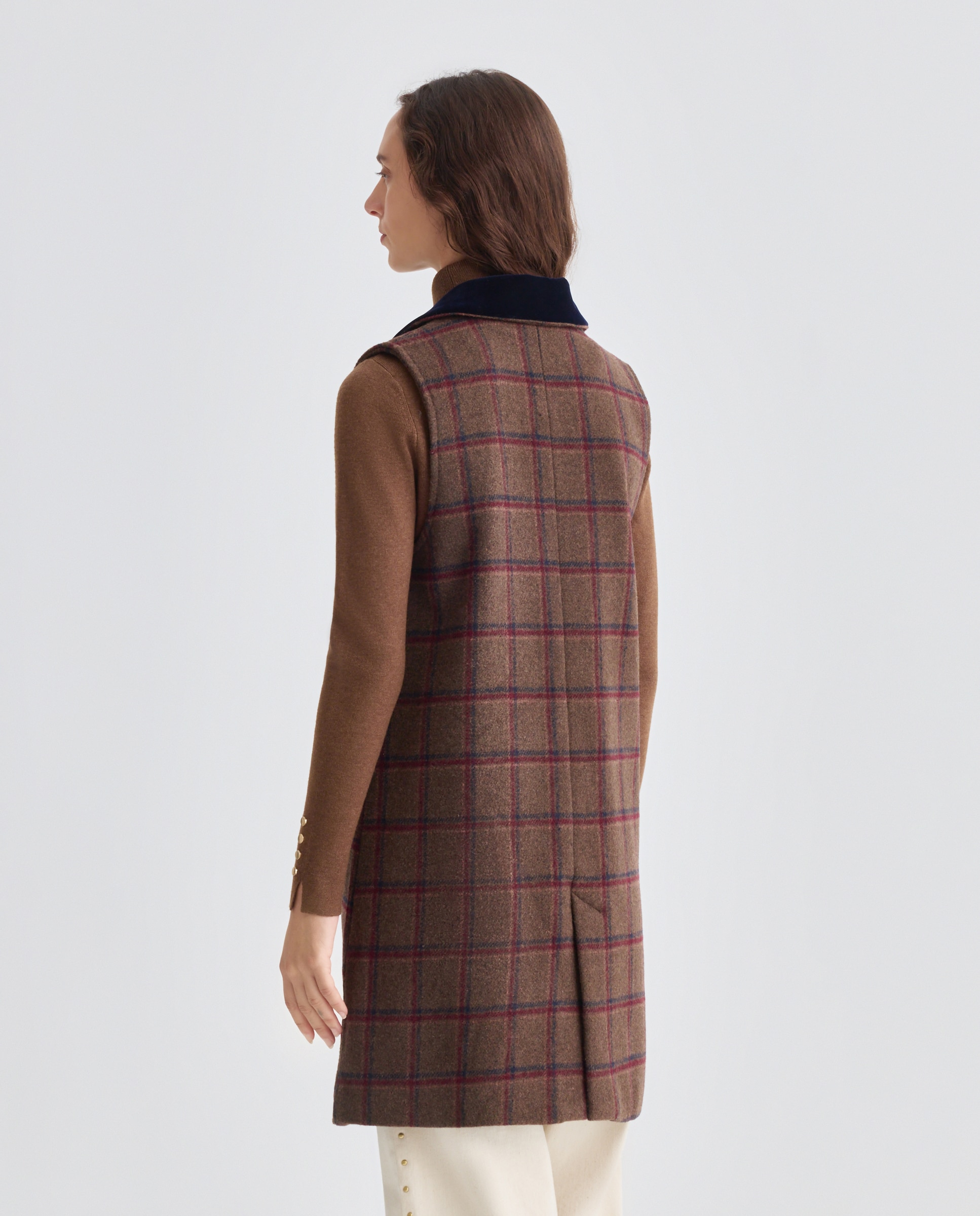 Chaleco de paño midi de mujer con detalles terciopelo Multicolor-3
