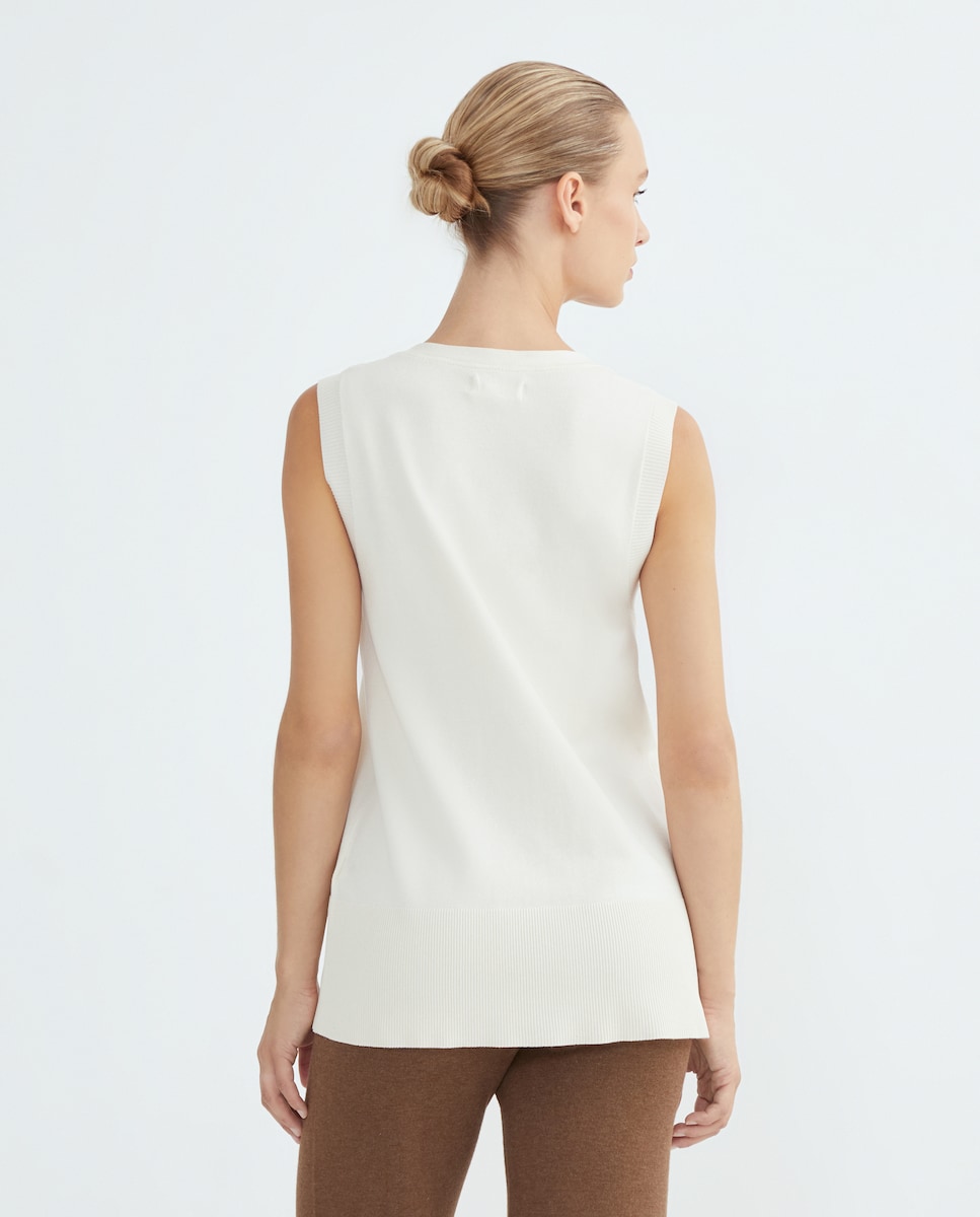 Chaleco de mujer de punto cuello pico Blanco roto-3