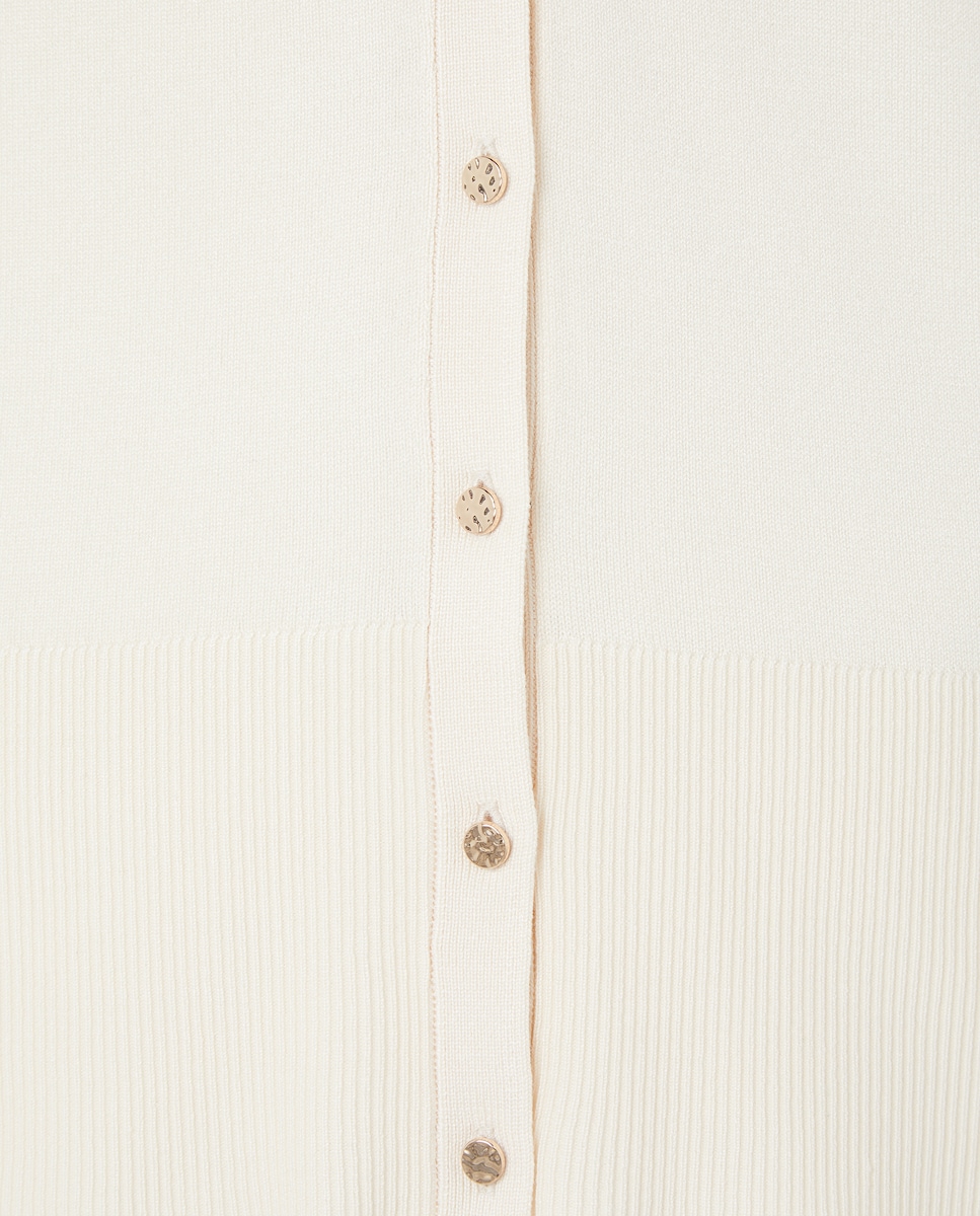 Chaleco de mujer de punto cuello pico Blanco roto-5