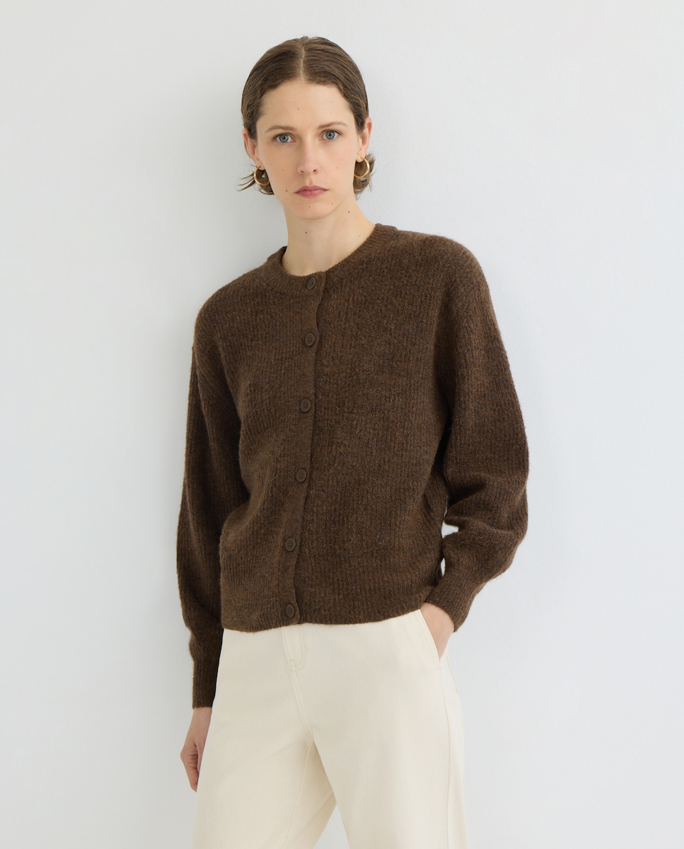 Cárdigan de mujer básico cuello caja Marrón-1