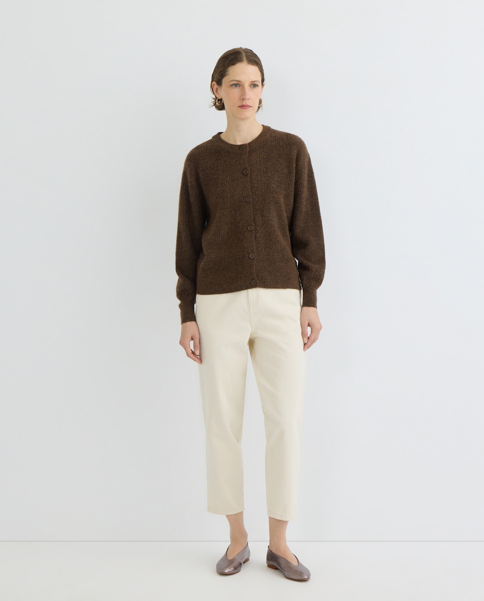 Cárdigan de mujer básico cuello caja Marrón-2