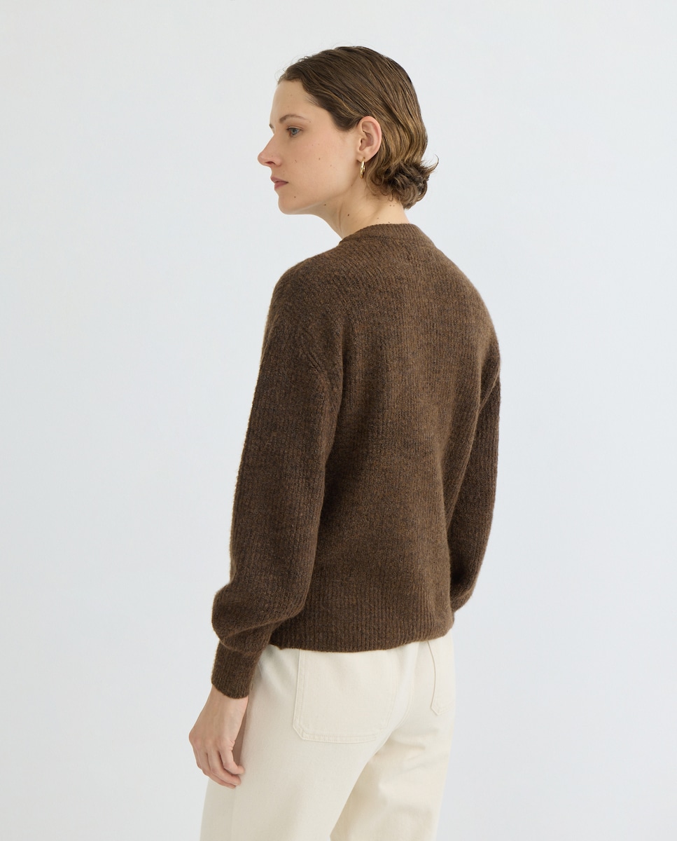 Cárdigan de mujer básico cuello caja Marrón-3