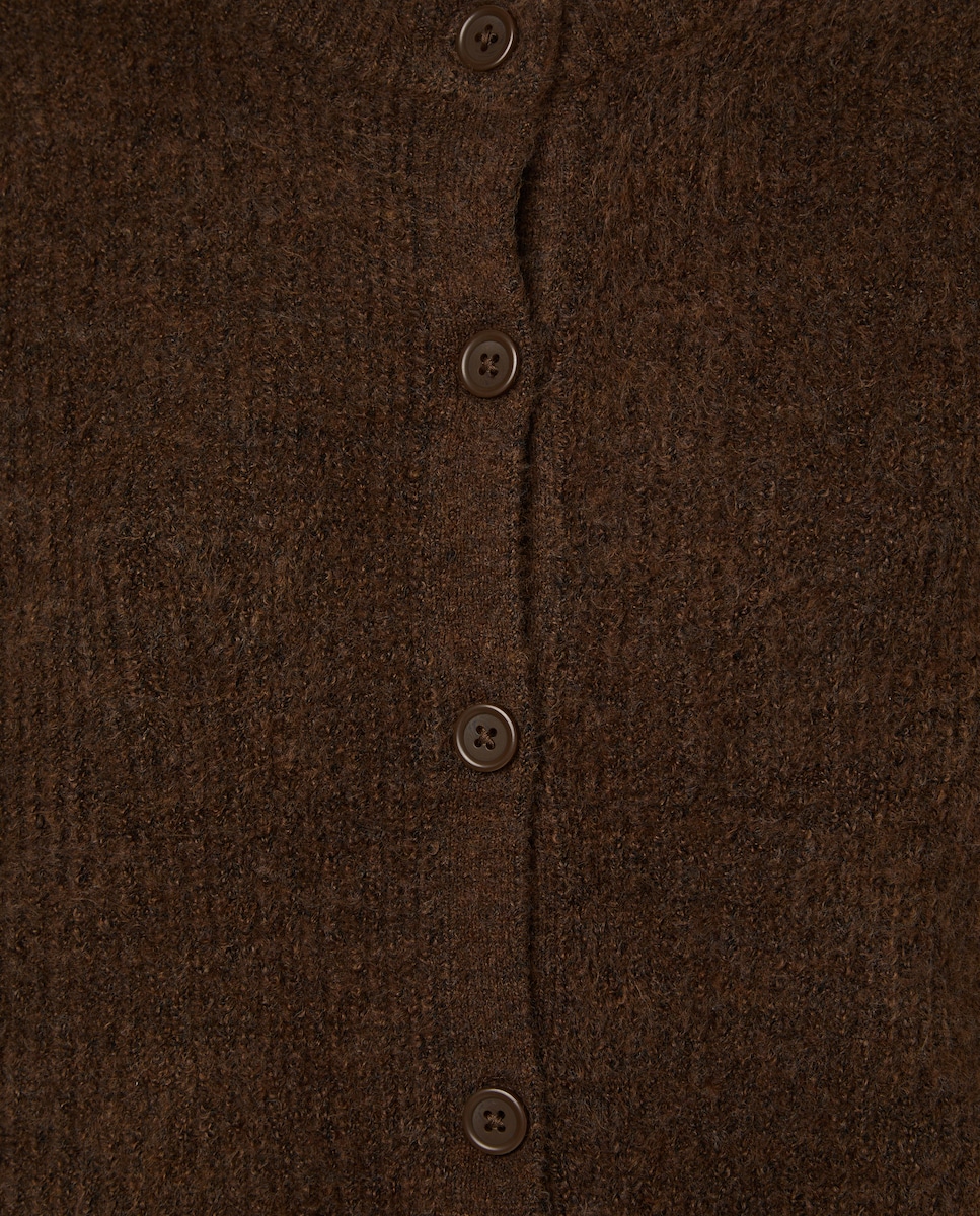 Cárdigan de mujer básico cuello caja Marrón-5