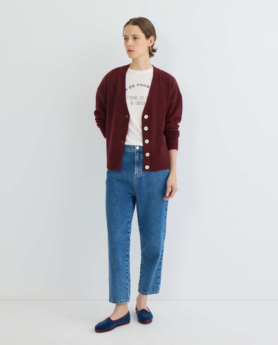 Cardigan de mujer oversize cuello pico Granate-2