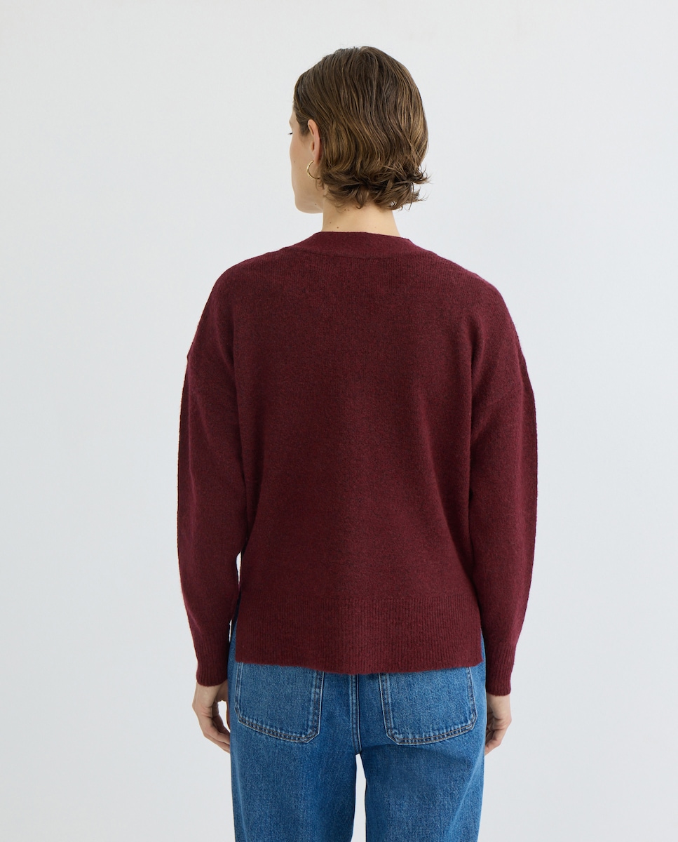 Cardigan de mujer oversize cuello pico Granate-3