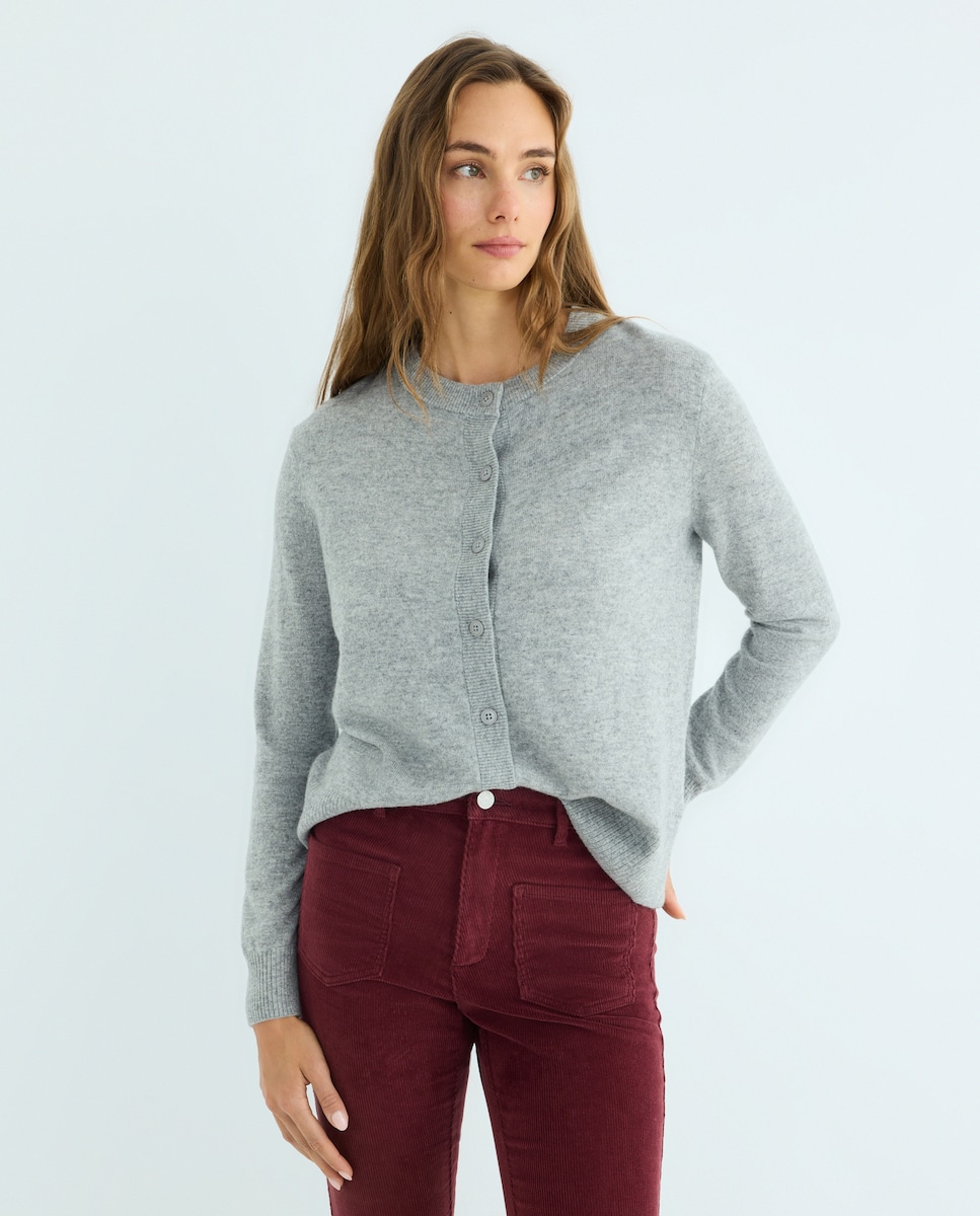 Cardigan de mujer cuello caja 100% lana 820 Gris medio-1