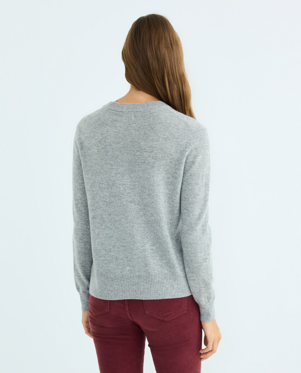 Cardigan de mujer cuello caja 100% lana 820 Gris medio-3