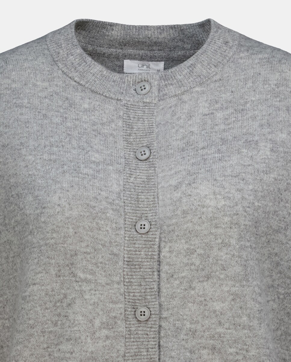 Cardigan de mujer cuello caja 100% lana 820 Gris medio-5